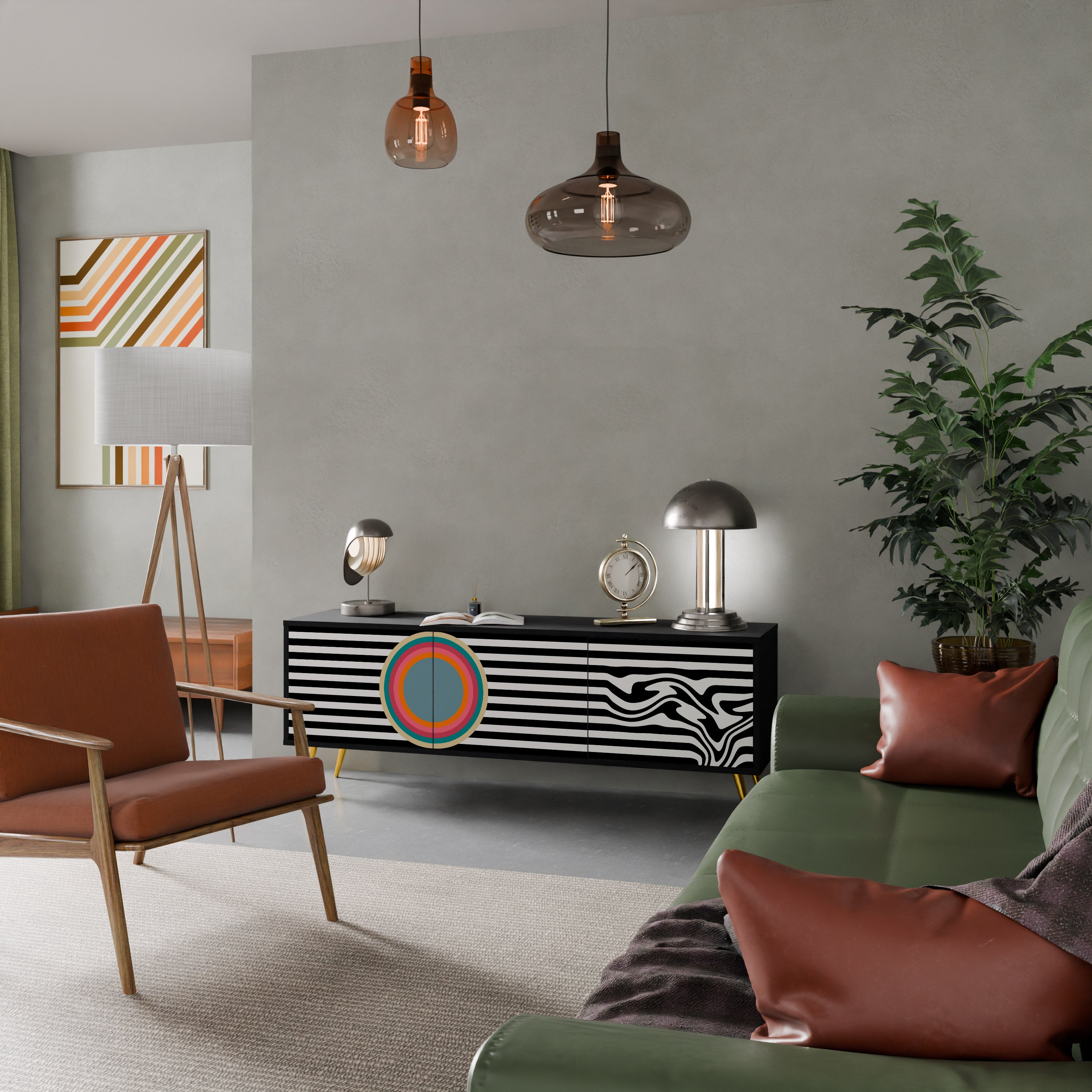 Mueble de TV de 3 puertas SPECTRA SHOWCASE con acabado negro