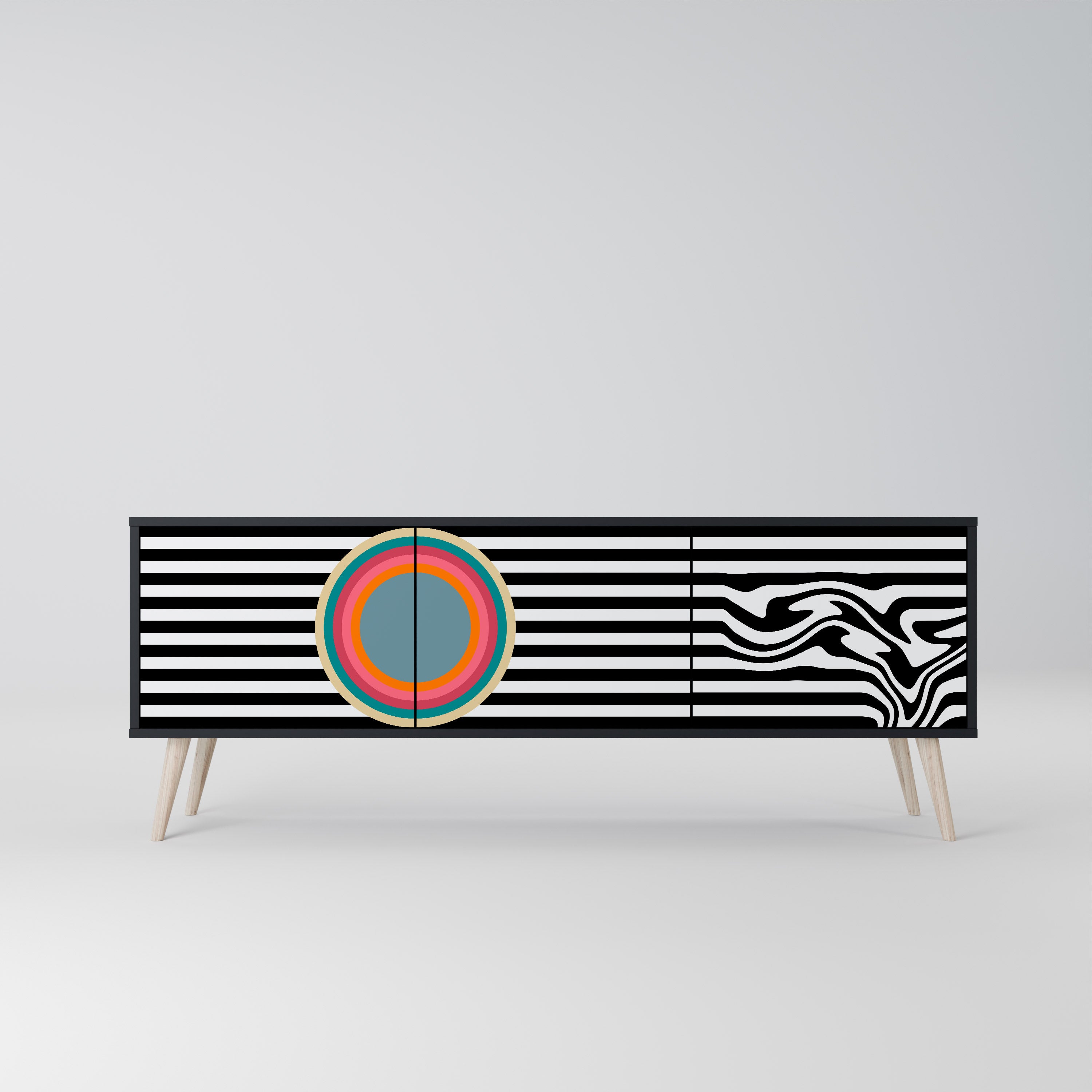 Mueble de TV de 3 puertas SPECTRA SHOWCASE con acabado negro