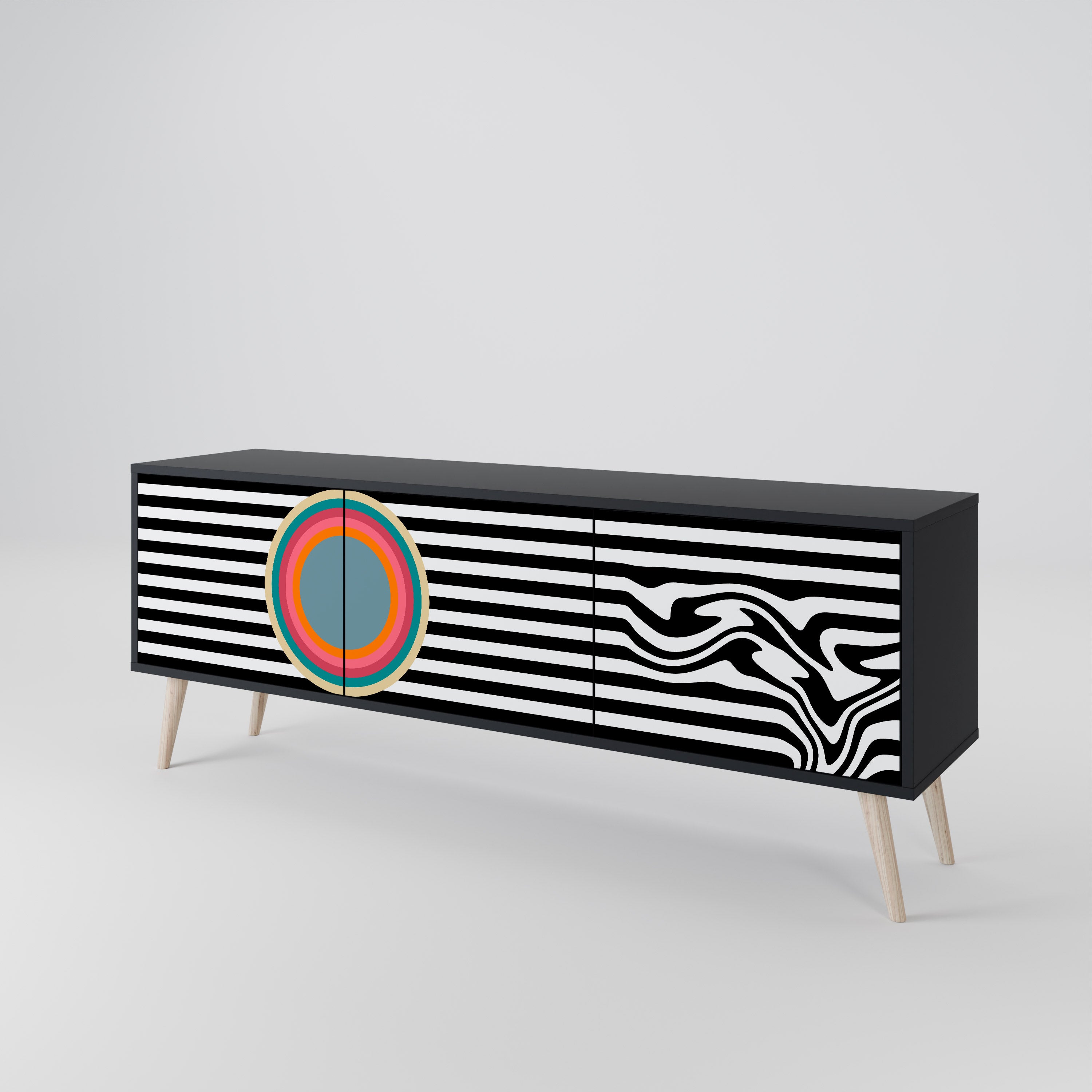 Mueble de TV de 3 puertas SPECTRA SHOWCASE con acabado negro