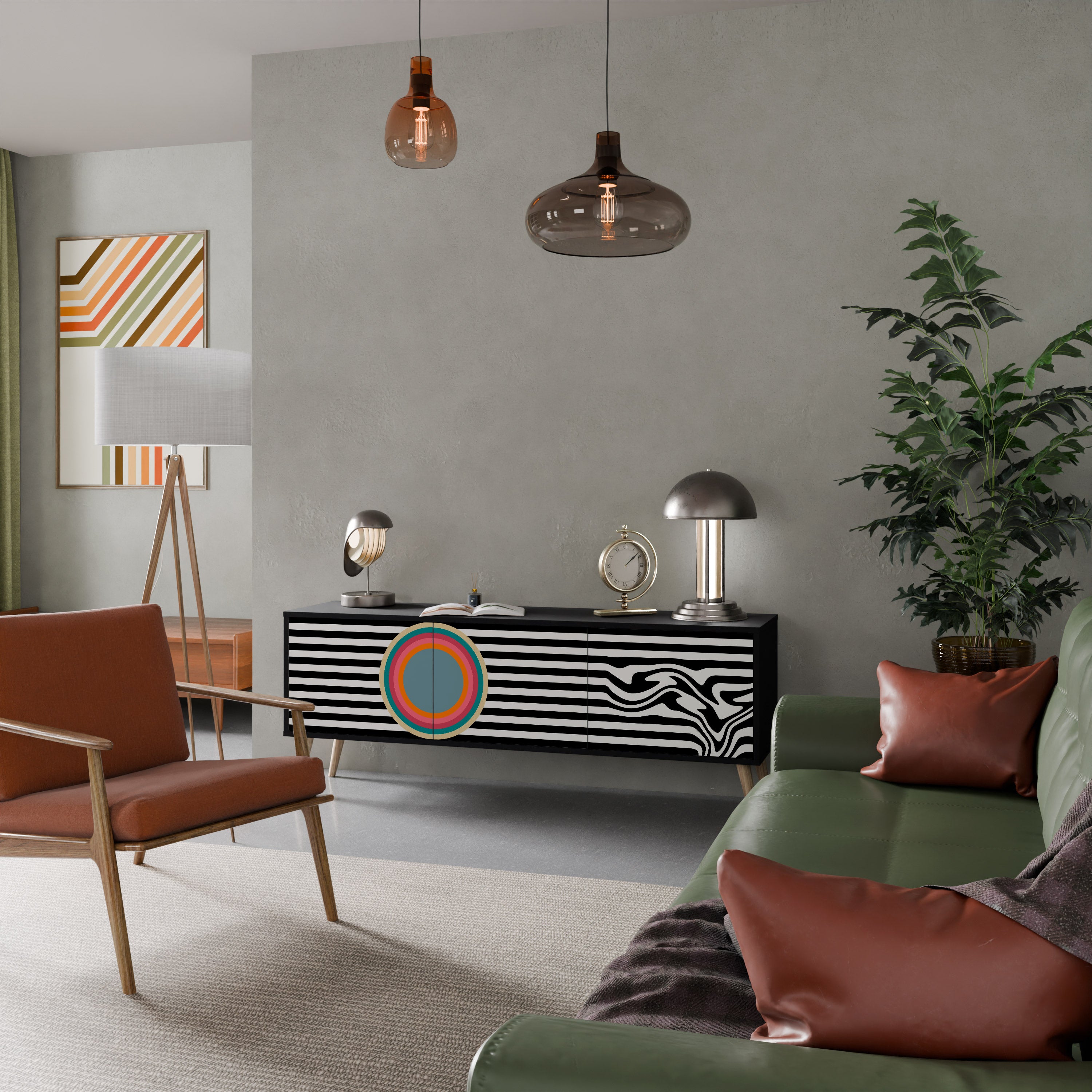 Mueble de TV de 3 puertas SPECTRA SHOWCASE con acabado negro