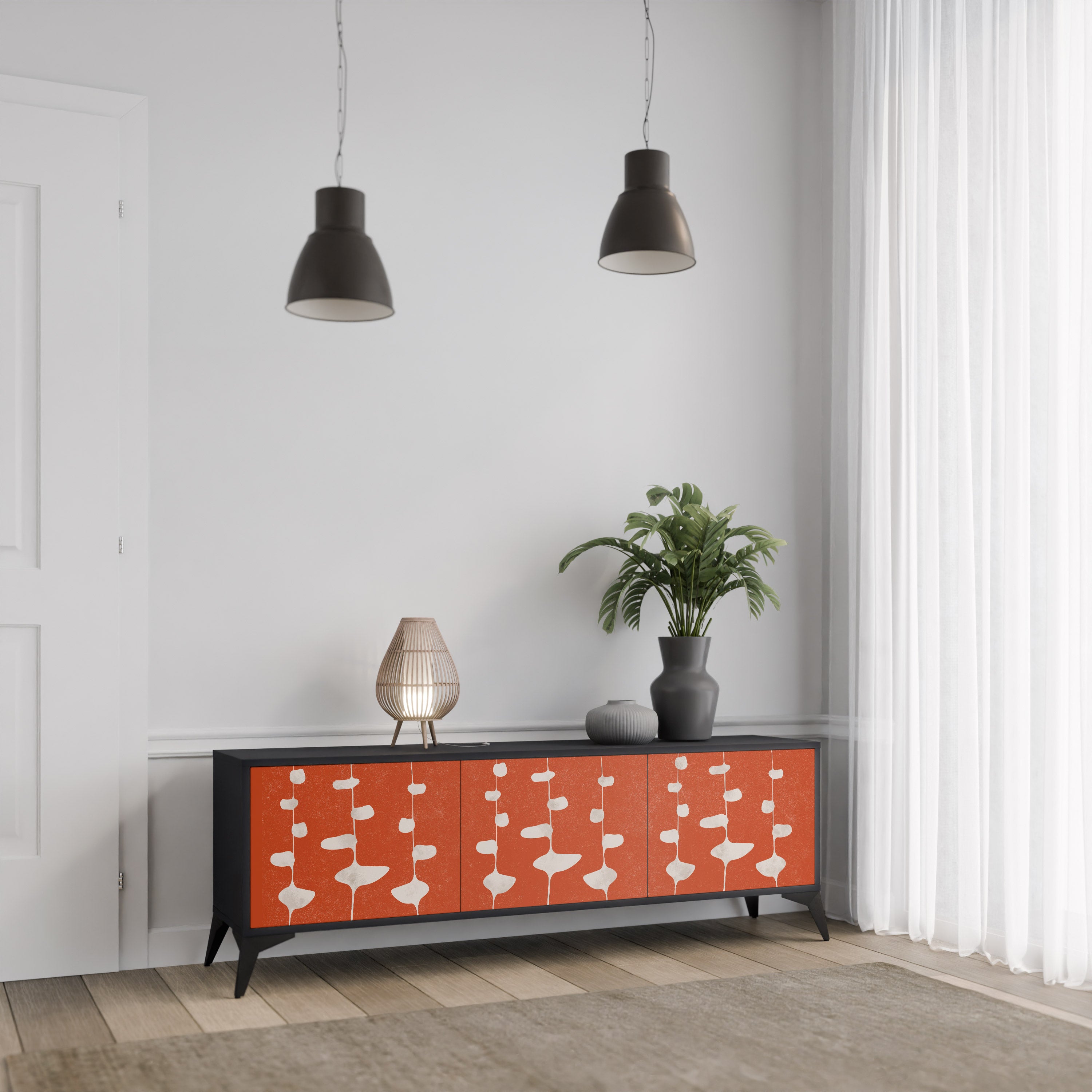 Mueble de TV de 3 puertas COURAGE MOLD con acabado negro