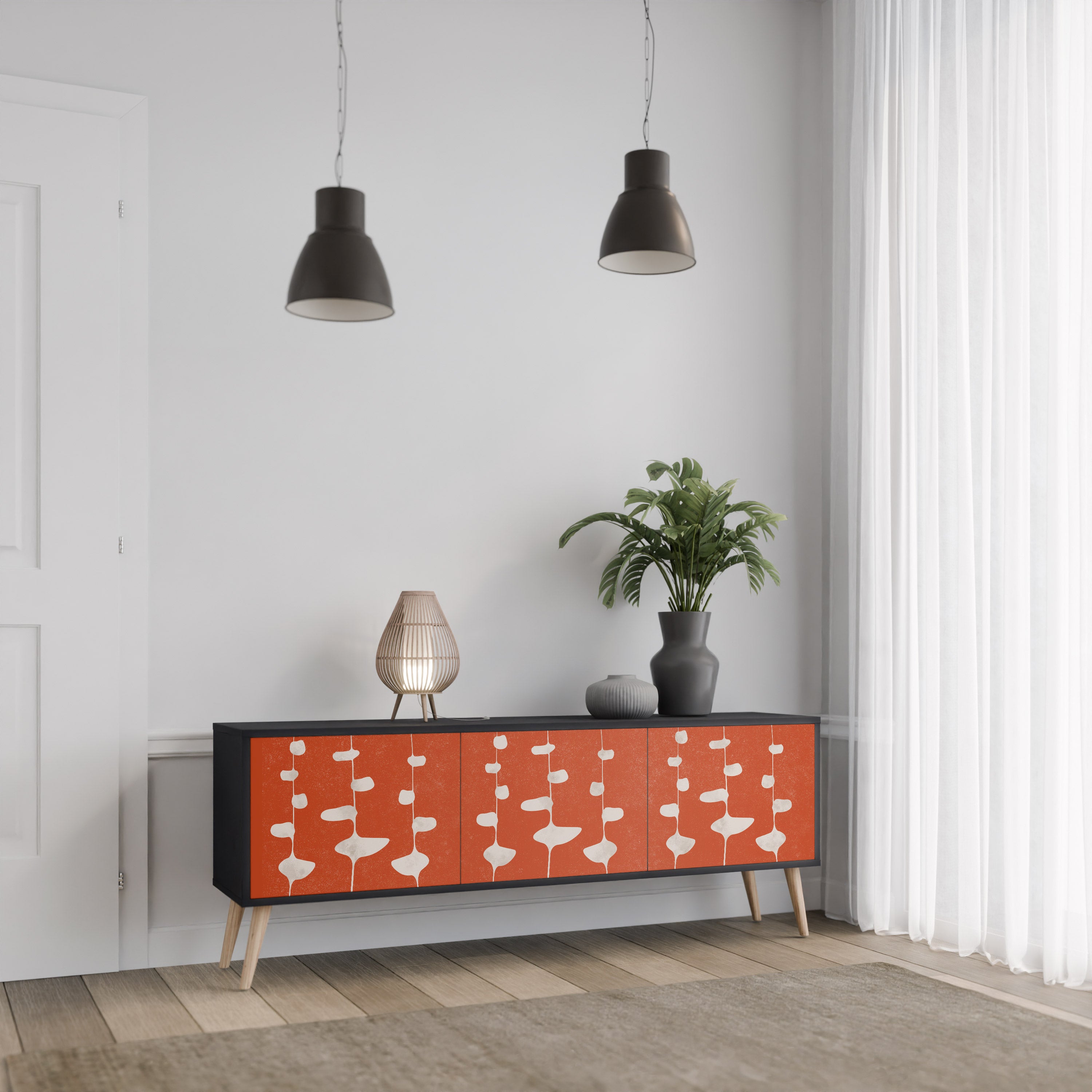 Mueble de TV de 3 puertas COURAGE MOLD con acabado negro
