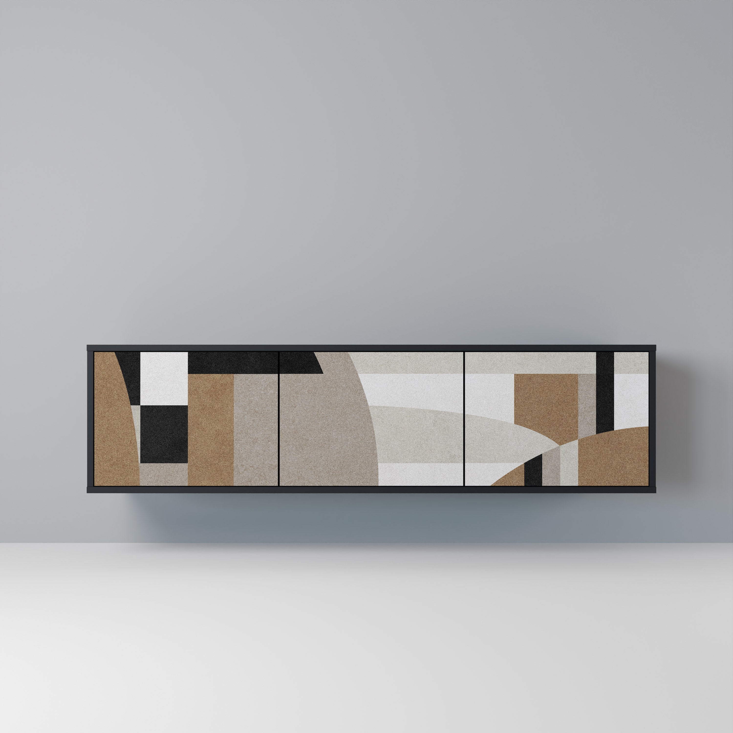 Mueble de TV DELICATE MEMENTO de 3 puertas con acabado negro