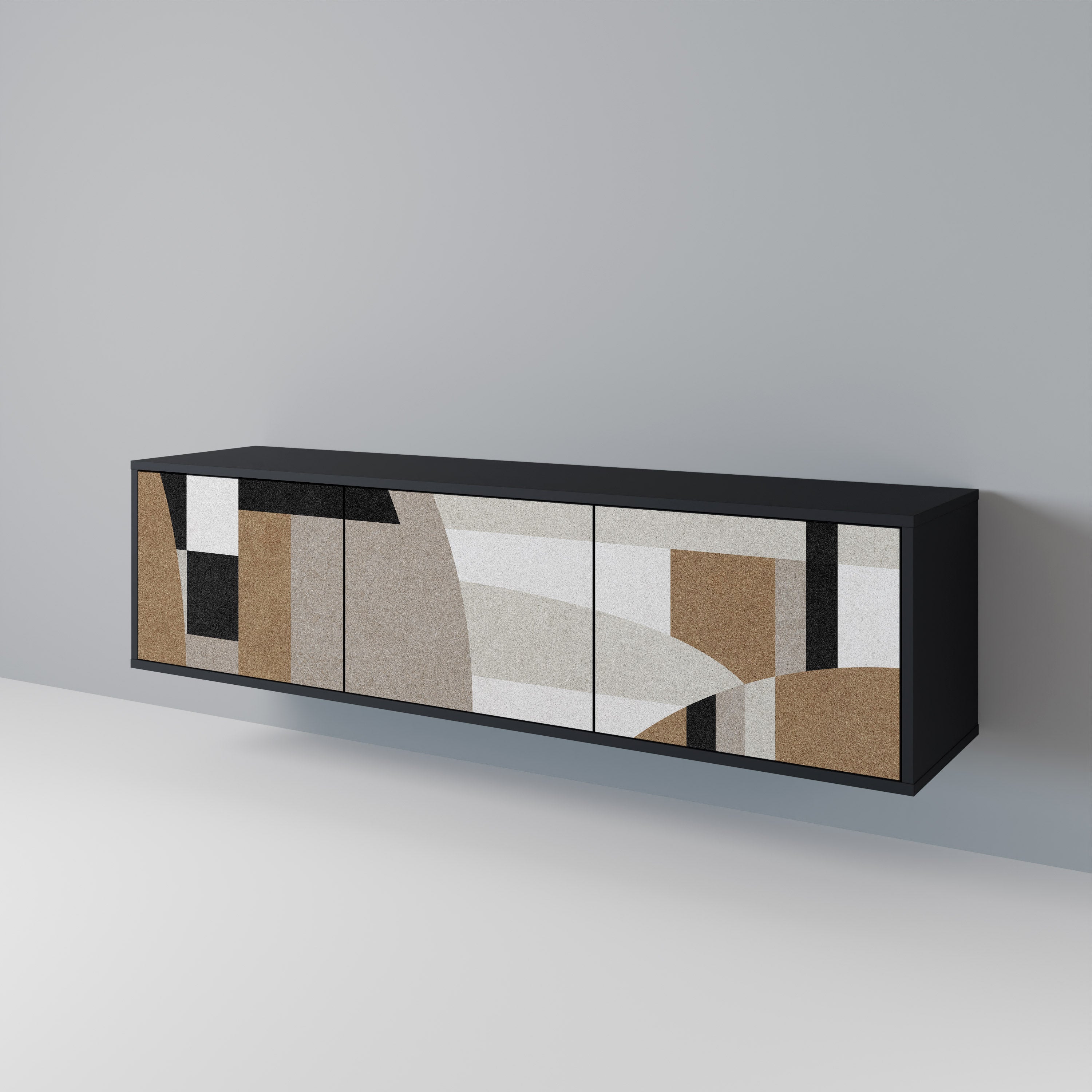 Mueble de TV DELICATE MEMENTO de 3 puertas con acabado negro