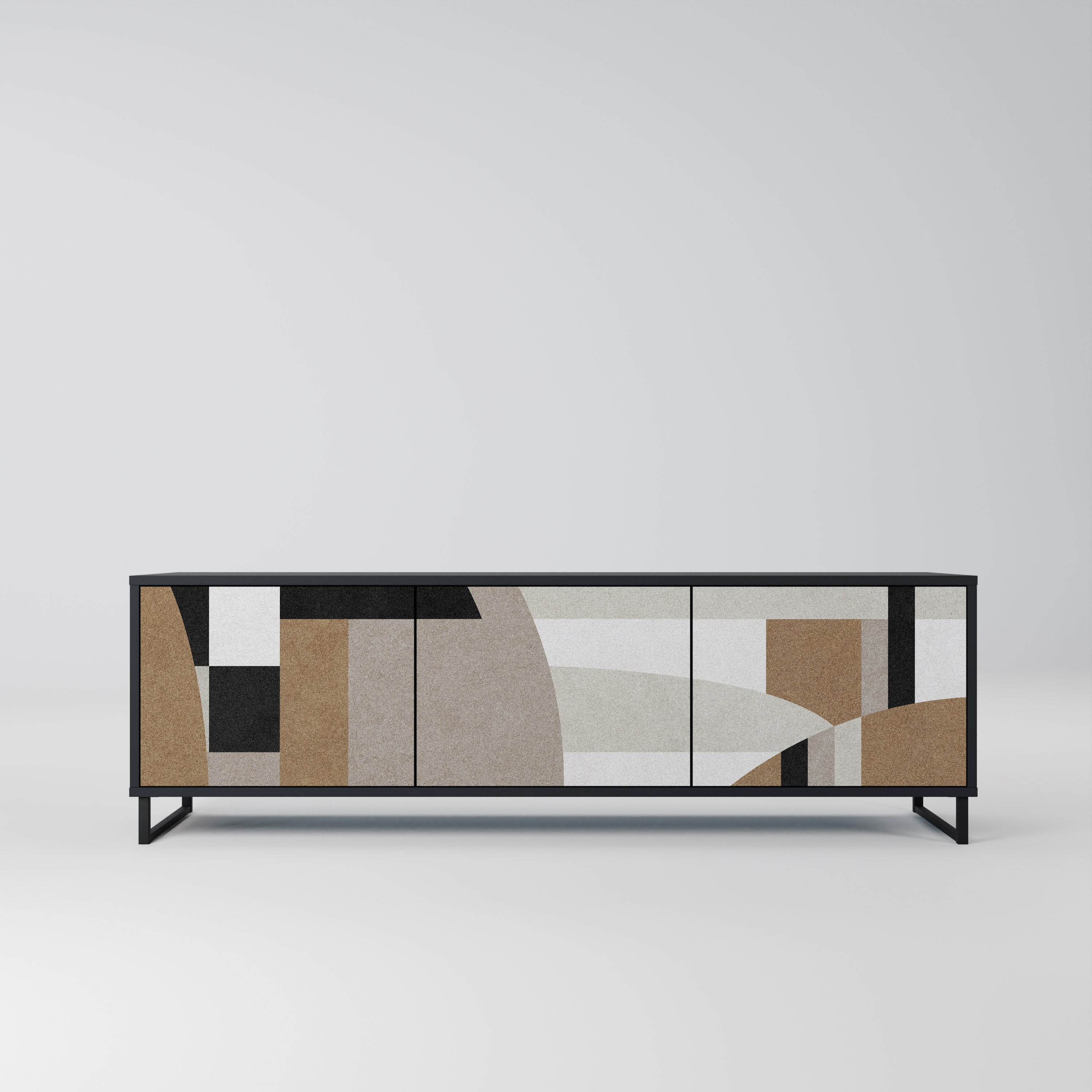 Mueble de TV DELICATE MEMENTO de 3 puertas con acabado negro
