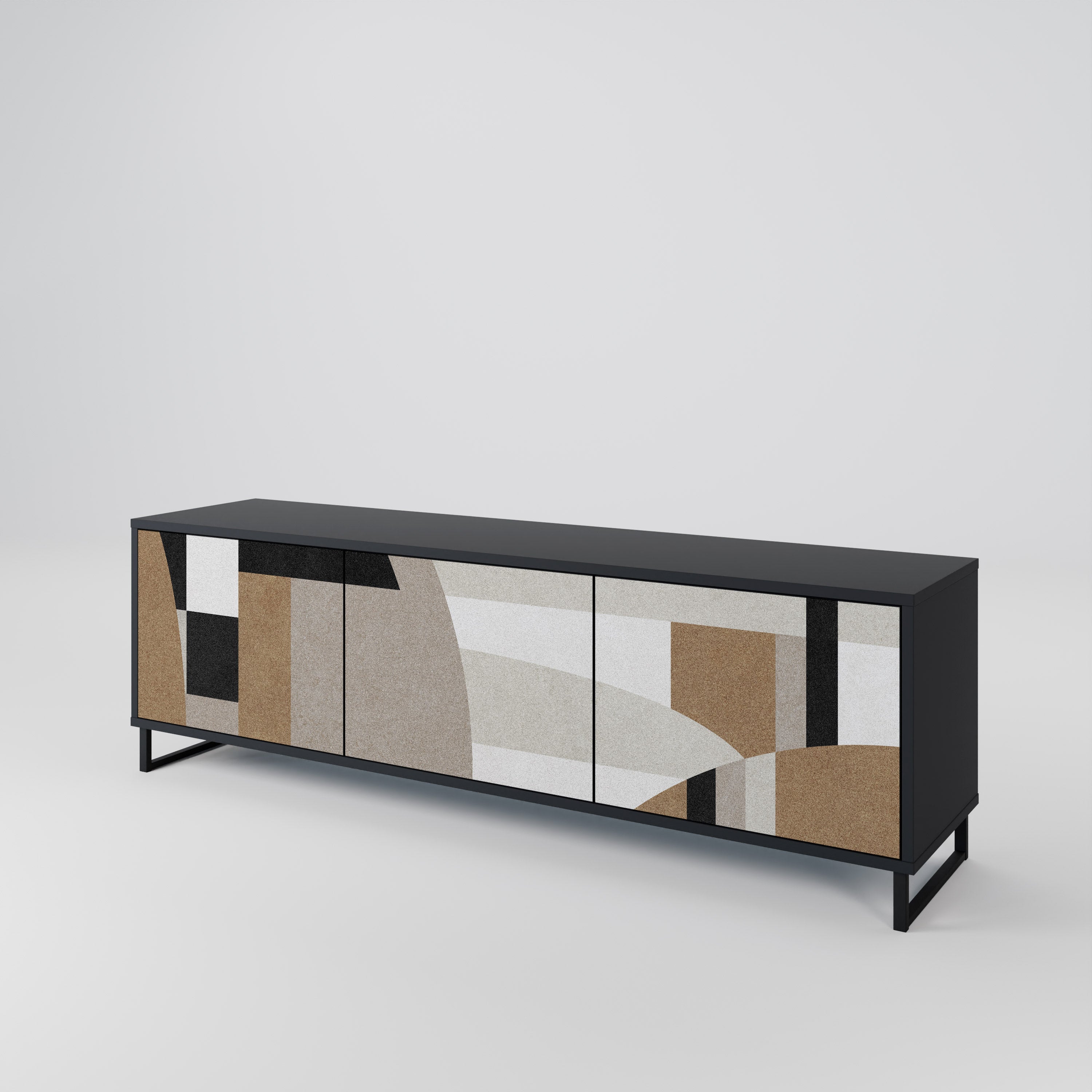 Mueble de TV DELICATE MEMENTO de 3 puertas con acabado negro