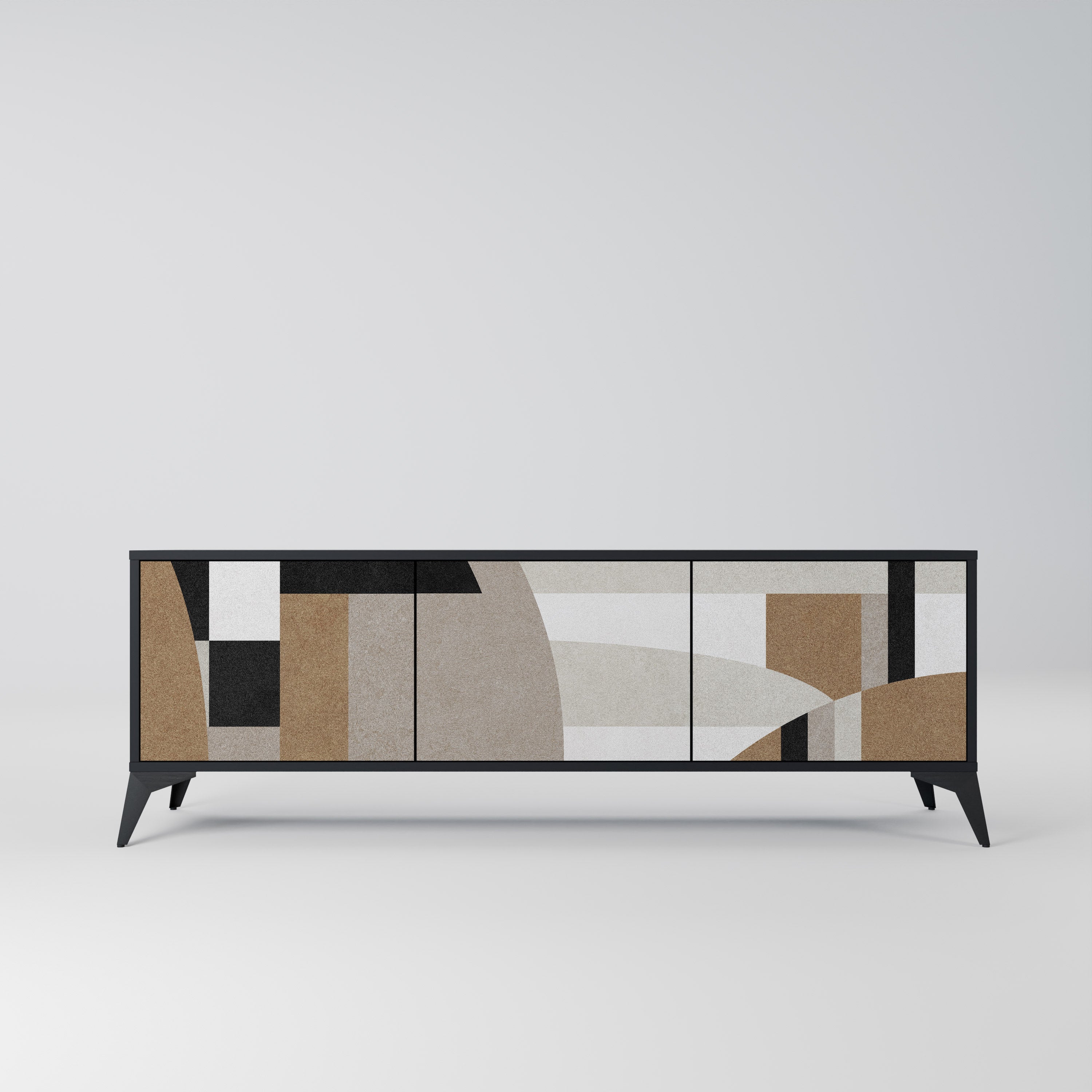 Mueble de TV DELICATE MEMENTO de 3 puertas con acabado negro