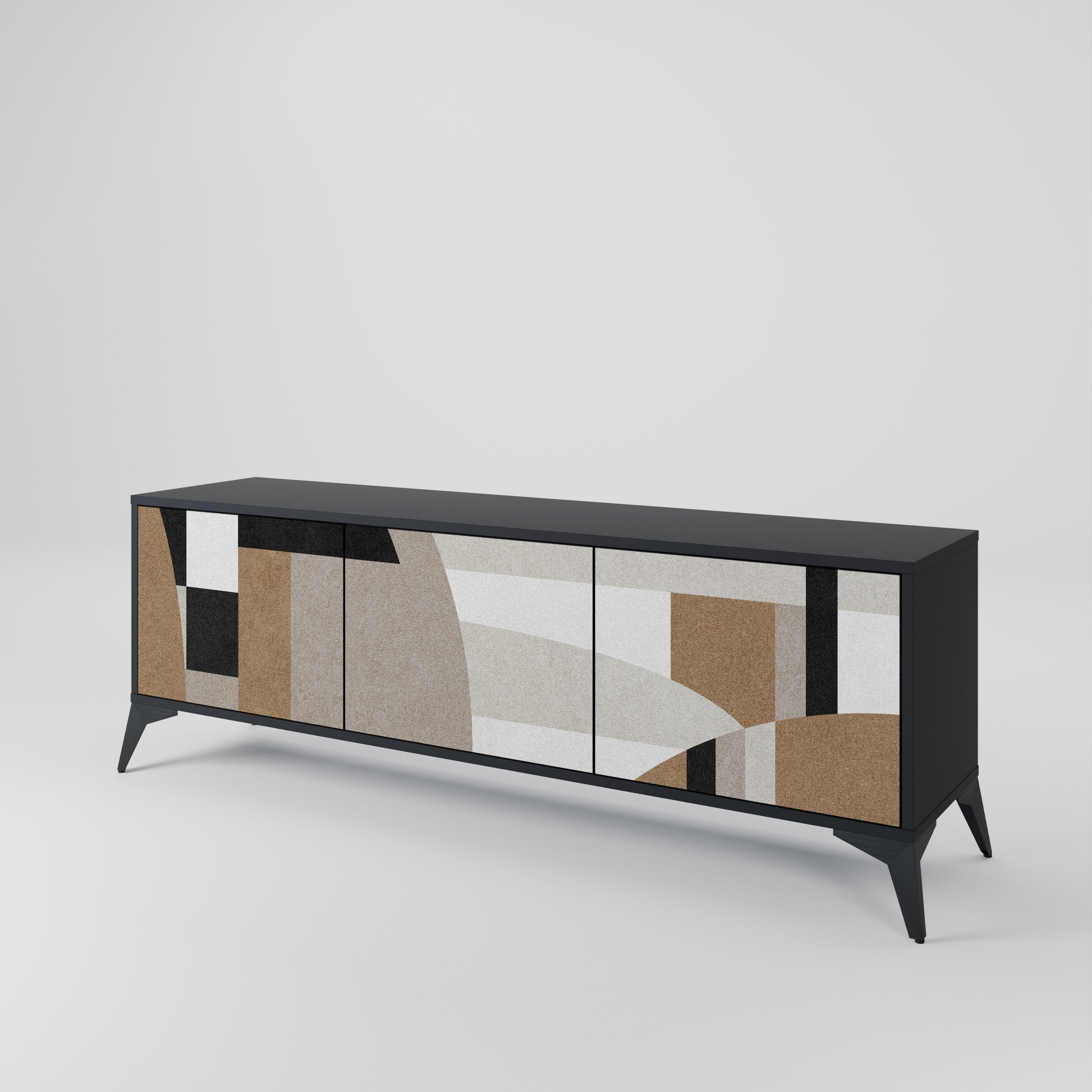 Mueble de TV DELICATE MEMENTO de 3 puertas con acabado negro