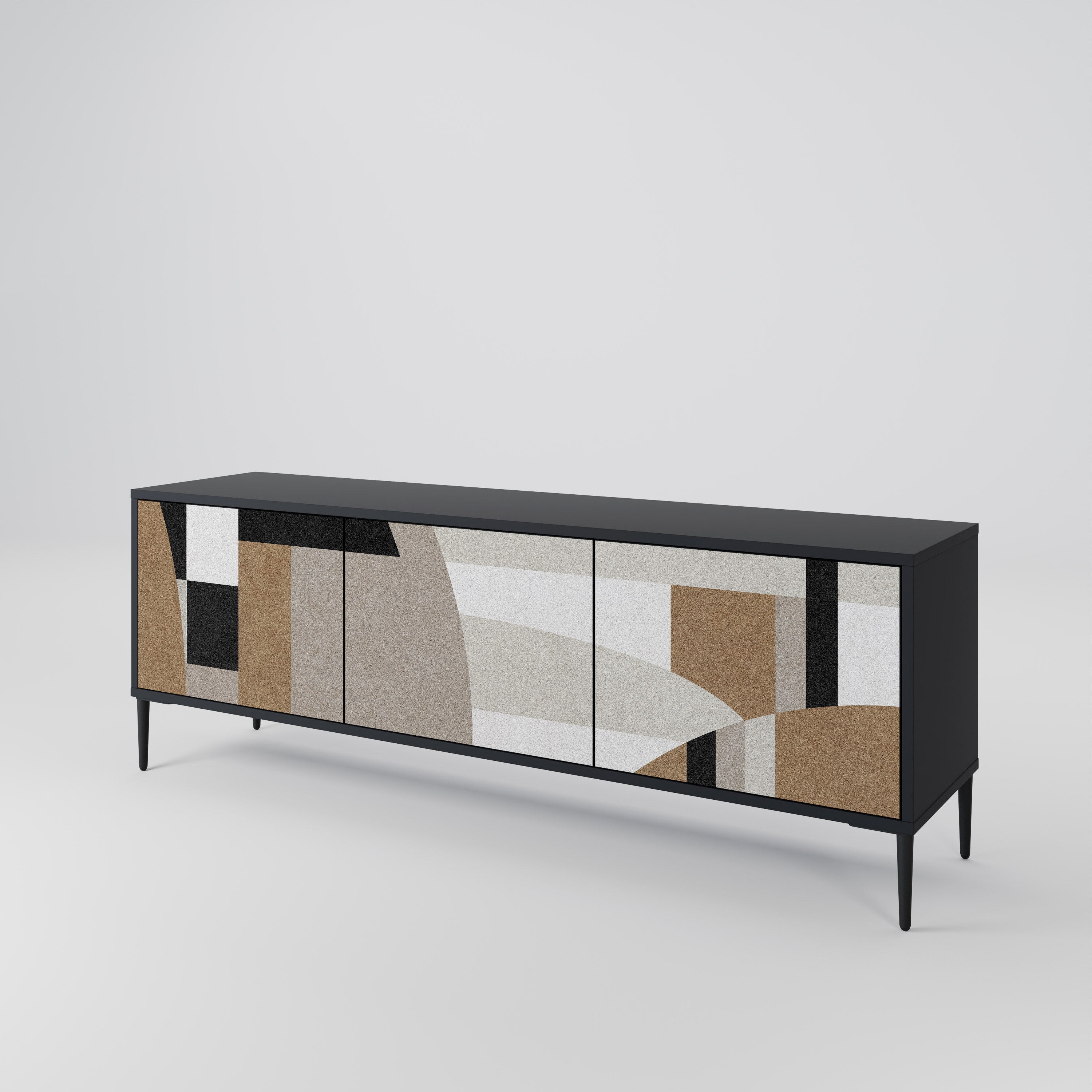 Mueble de TV DELICATE MEMENTO de 3 puertas con acabado negro