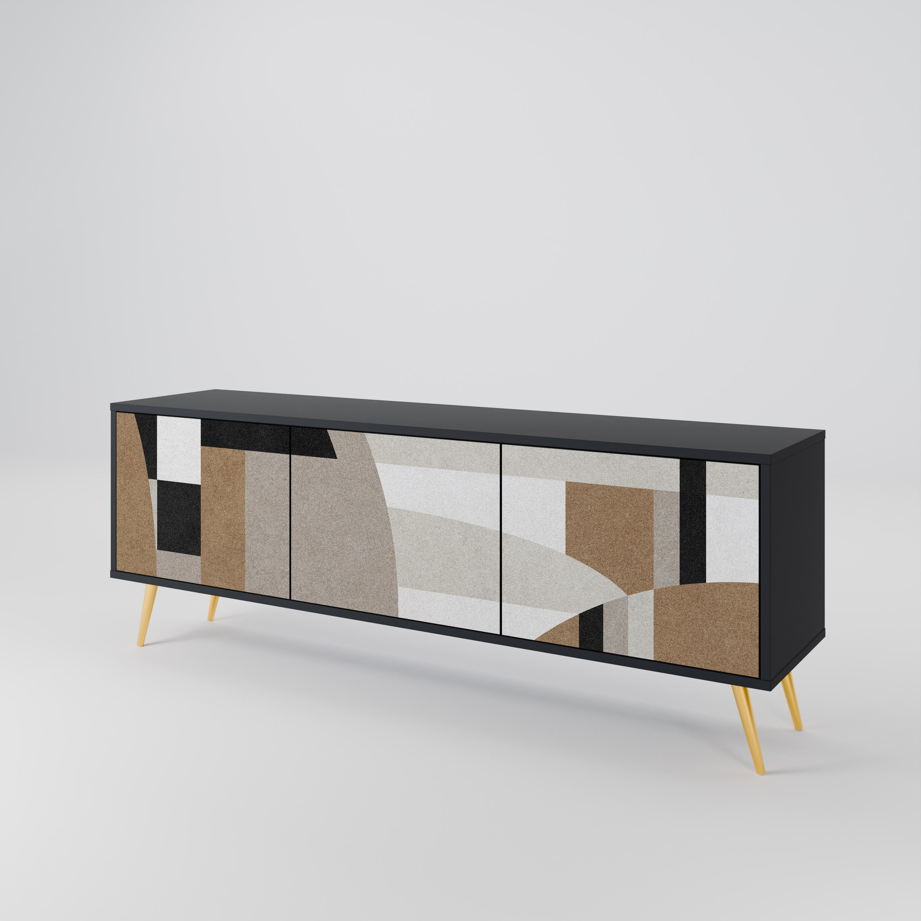 Mueble de TV DELICATE MEMENTO de 3 puertas con acabado negro