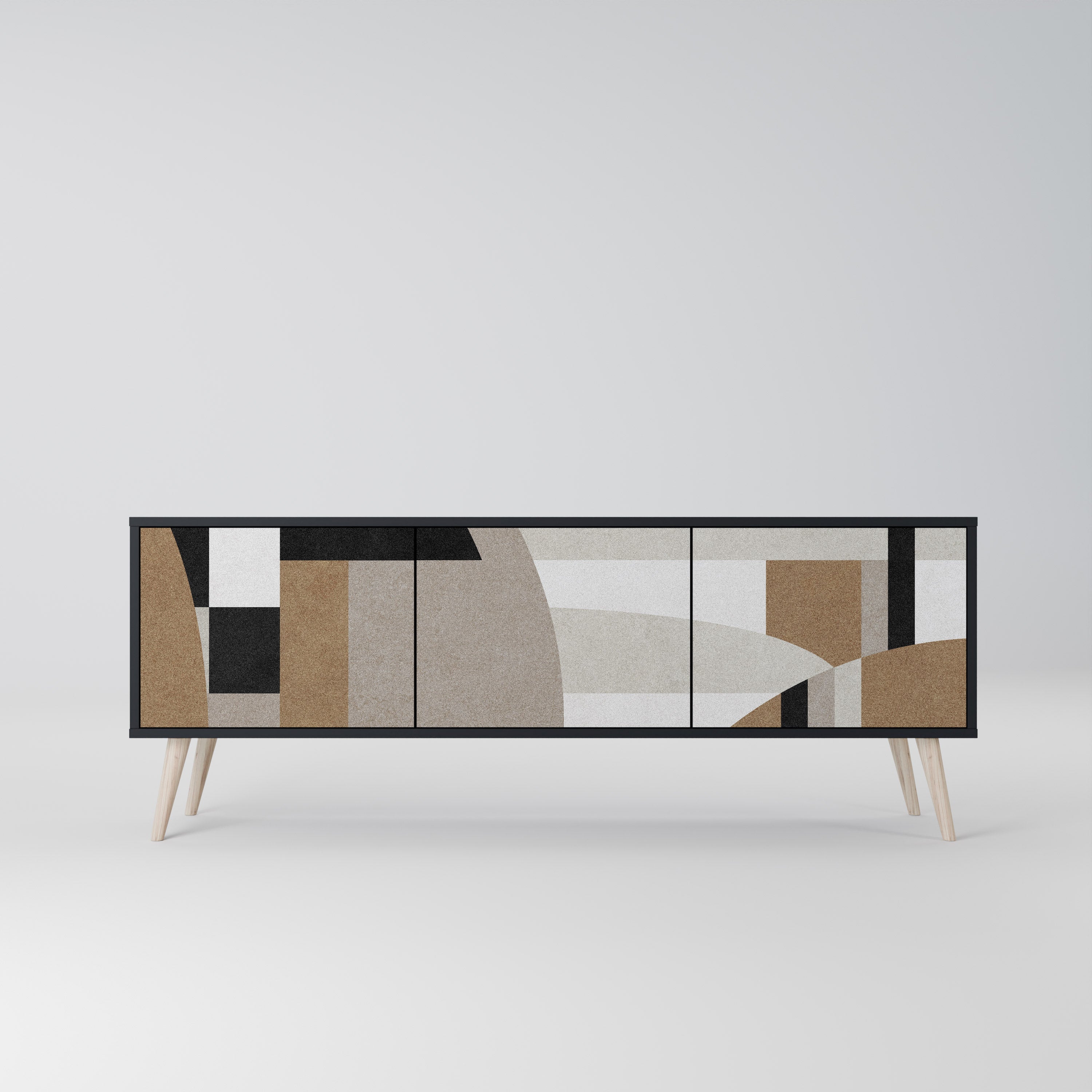 Mueble de TV DELICATE MEMENTO de 3 puertas con acabado negro