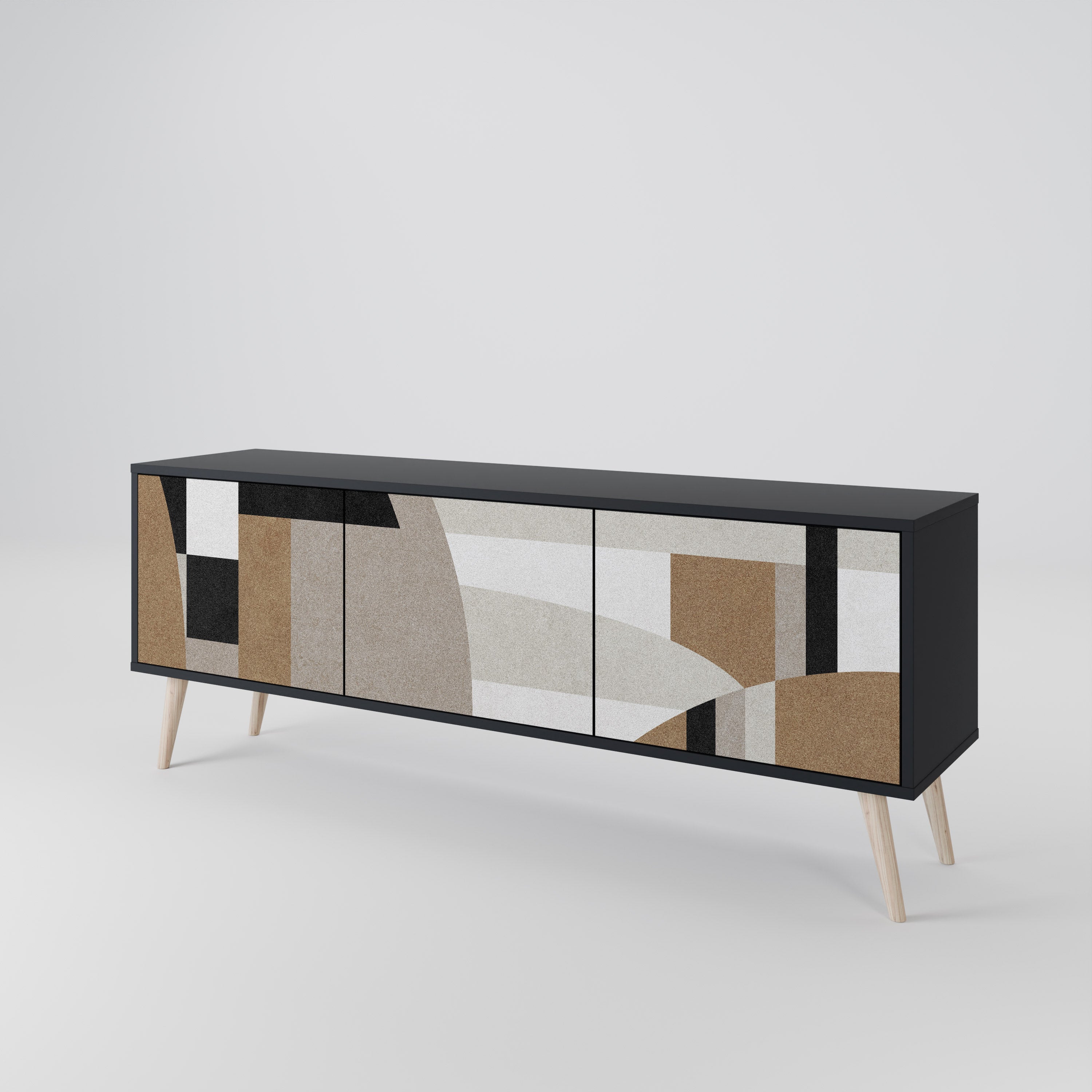 Mueble de TV DELICATE MEMENTO de 3 puertas con acabado negro