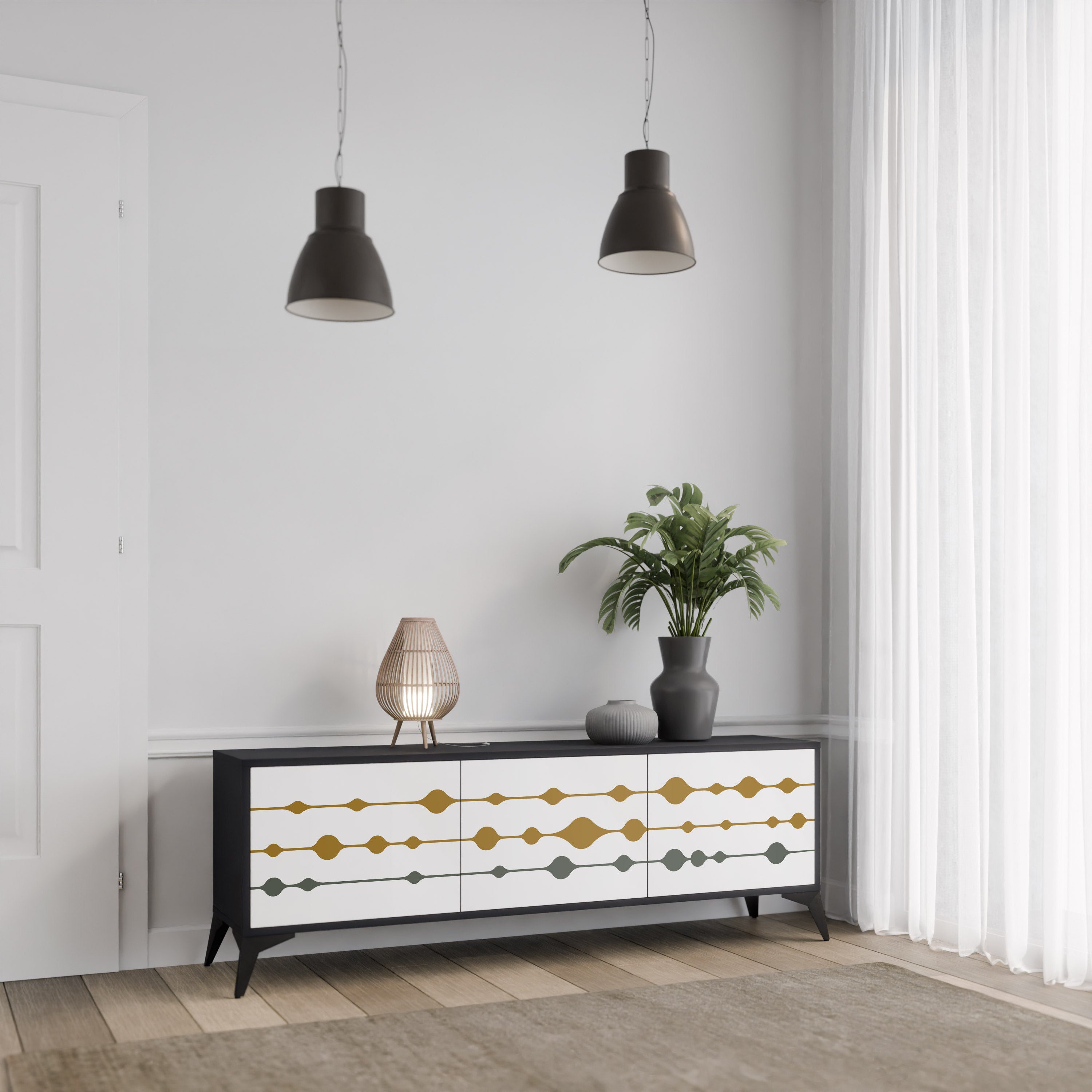 Mueble de TV de 3 puertas VIVID TONE con acabado negro