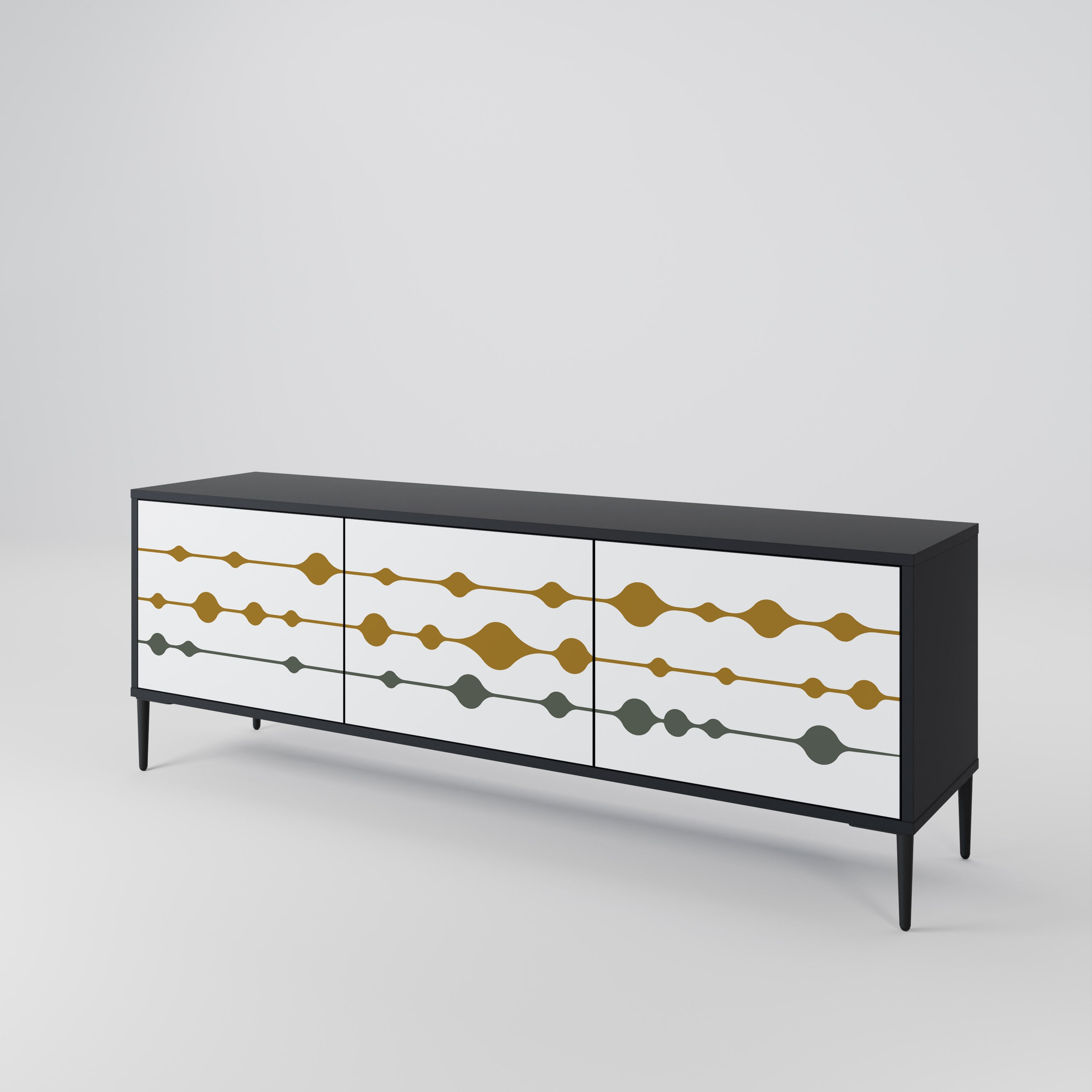 Mueble de TV de 3 puertas VIVID TONE con acabado negro