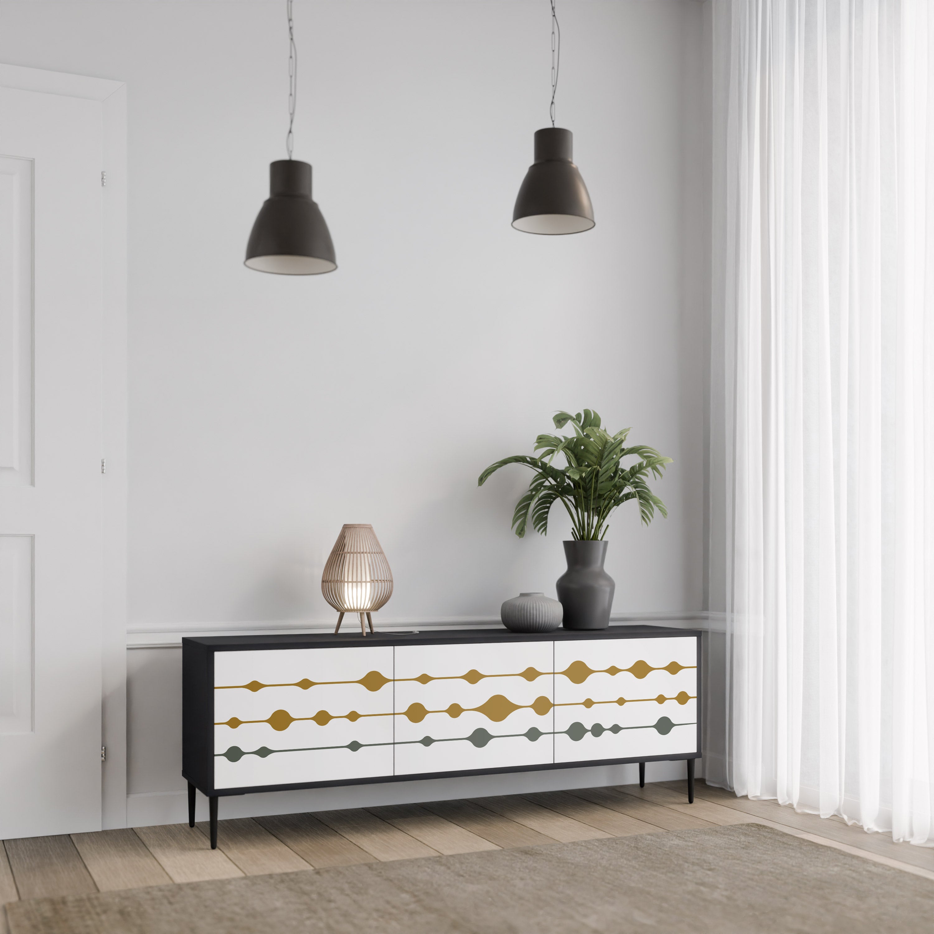 Mueble de TV de 3 puertas VIVID TONE con acabado negro