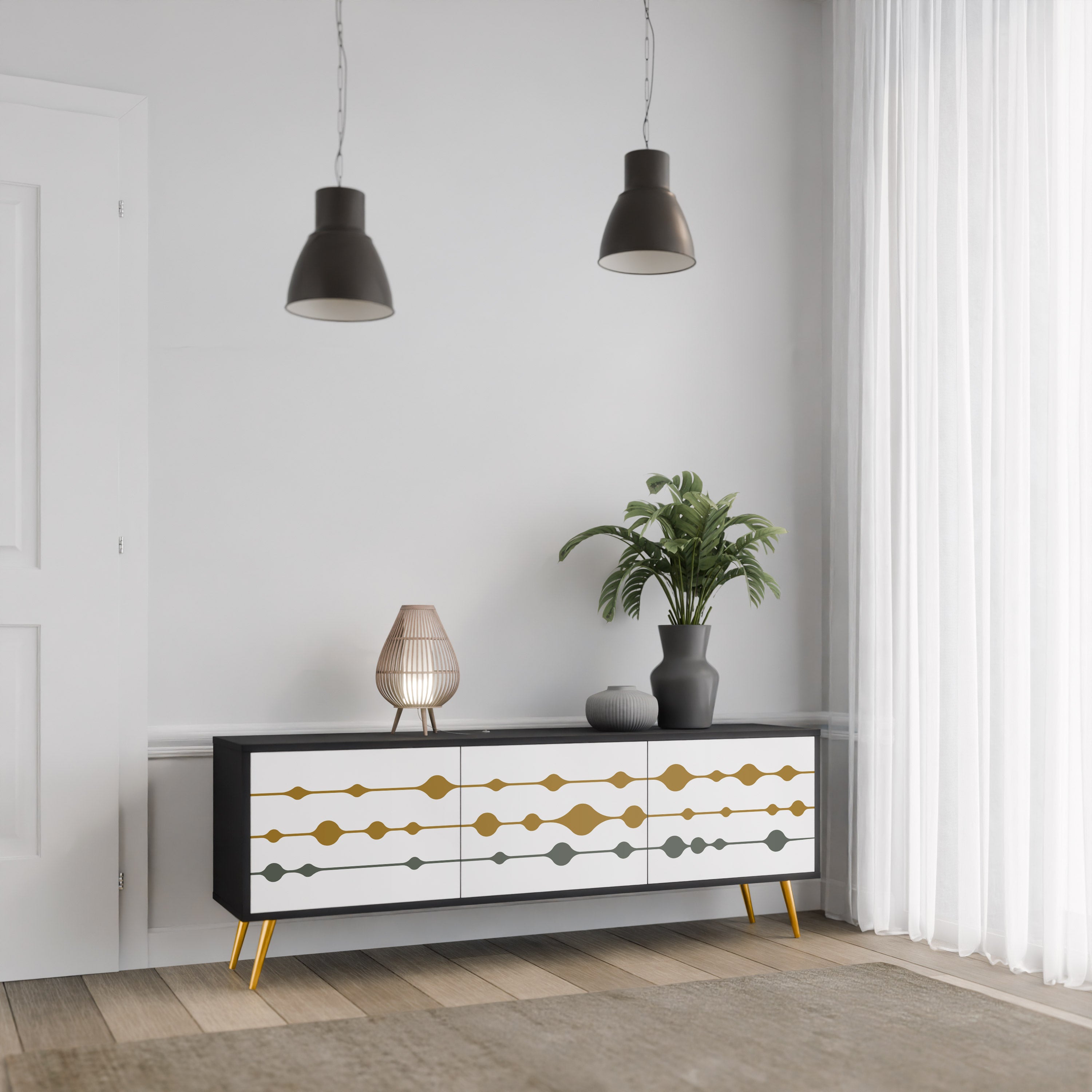 Mueble de TV de 3 puertas VIVID TONE con acabado negro