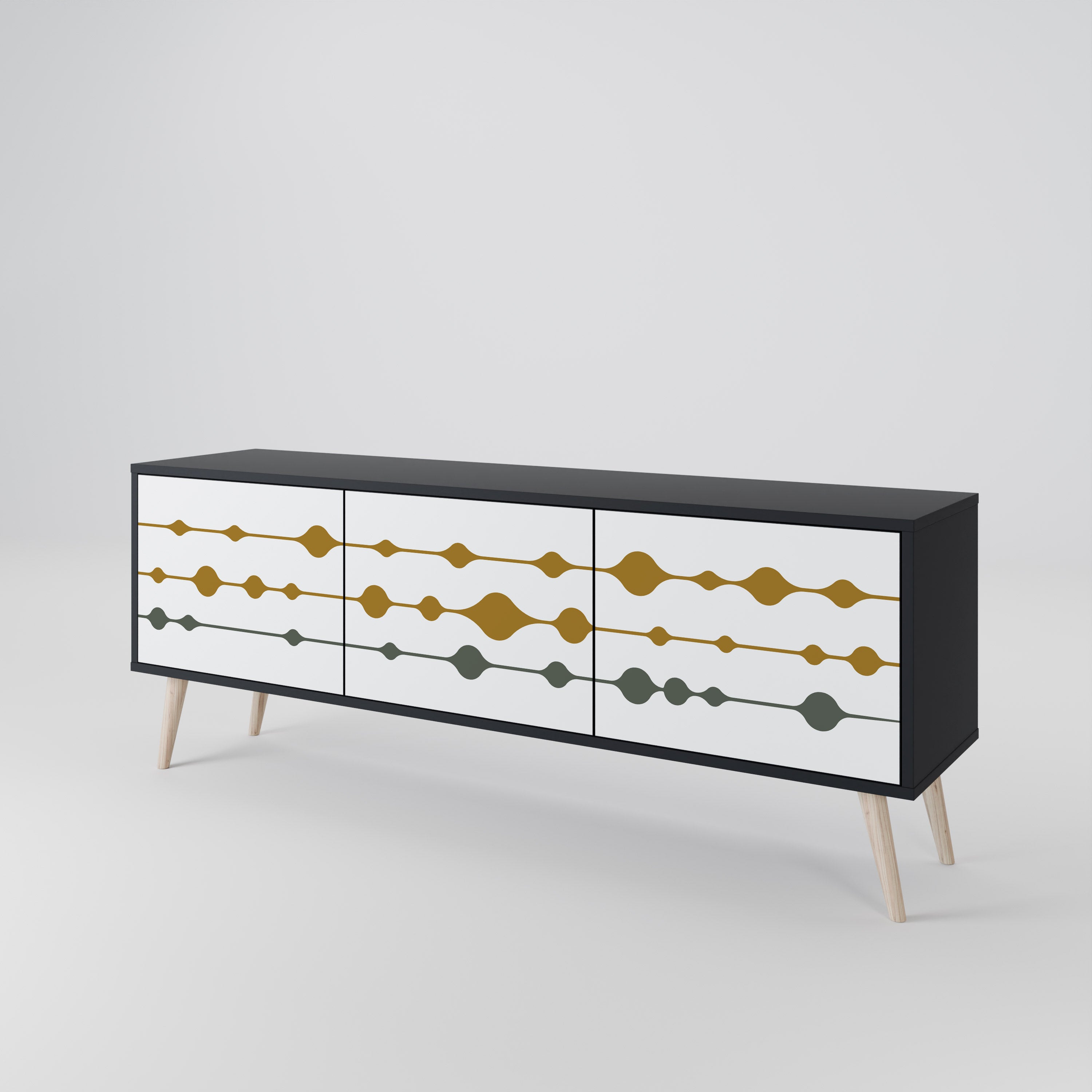 Mueble de TV de 3 puertas VIVID TONE con acabado negro