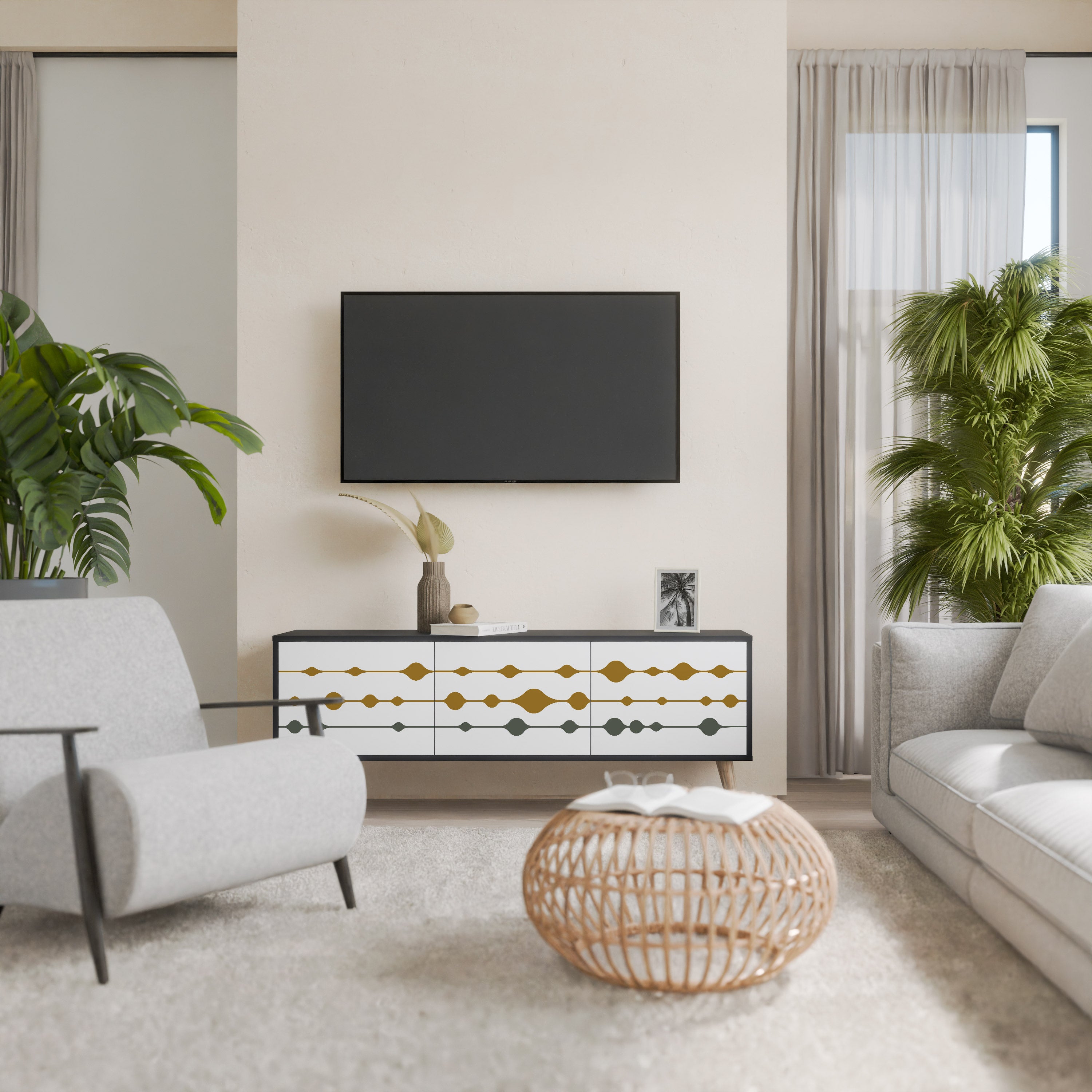 Mueble de TV de 3 puertas VIVID TONE con acabado negro