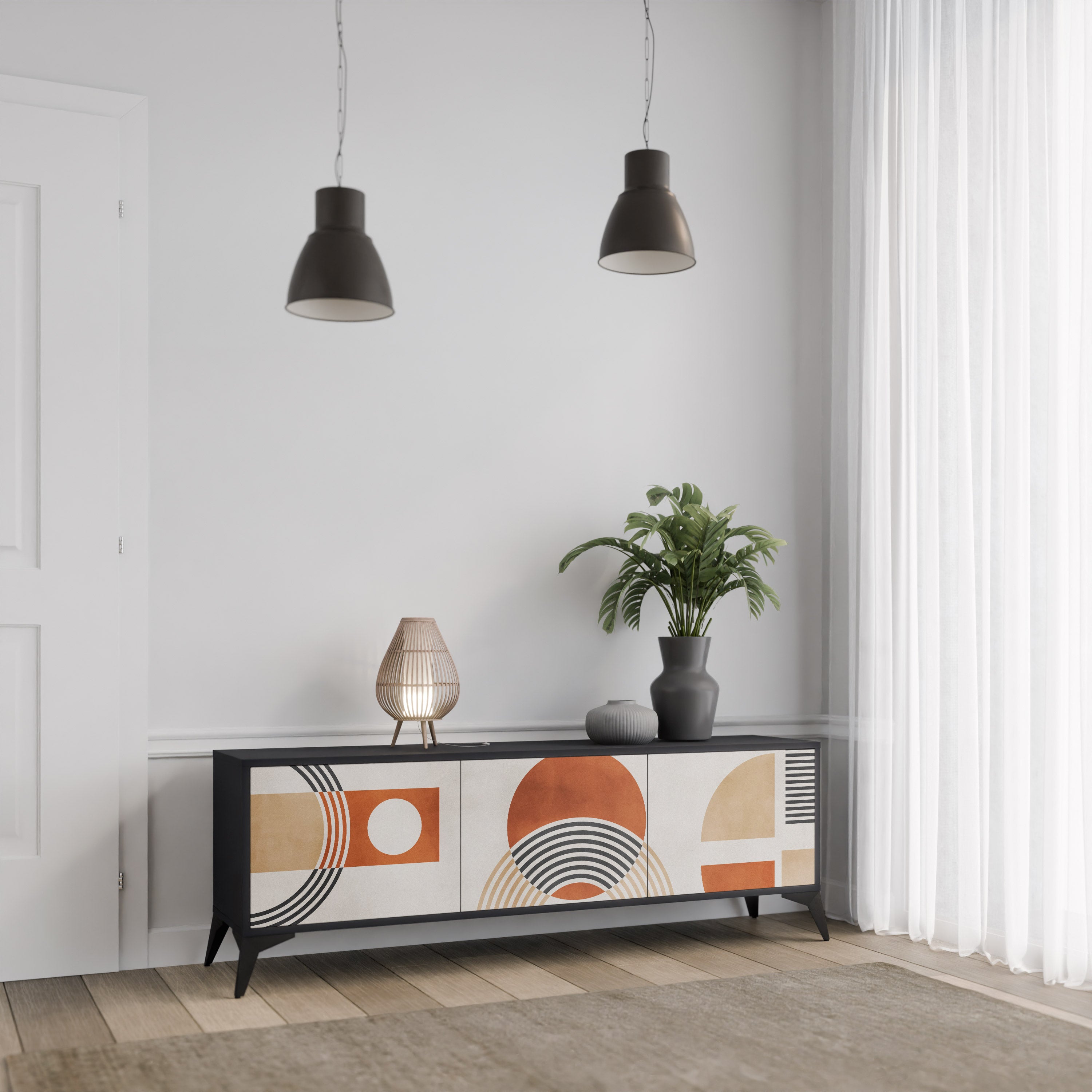 Mueble de TV de 3 puertas SPACE AROUND con acabado negro