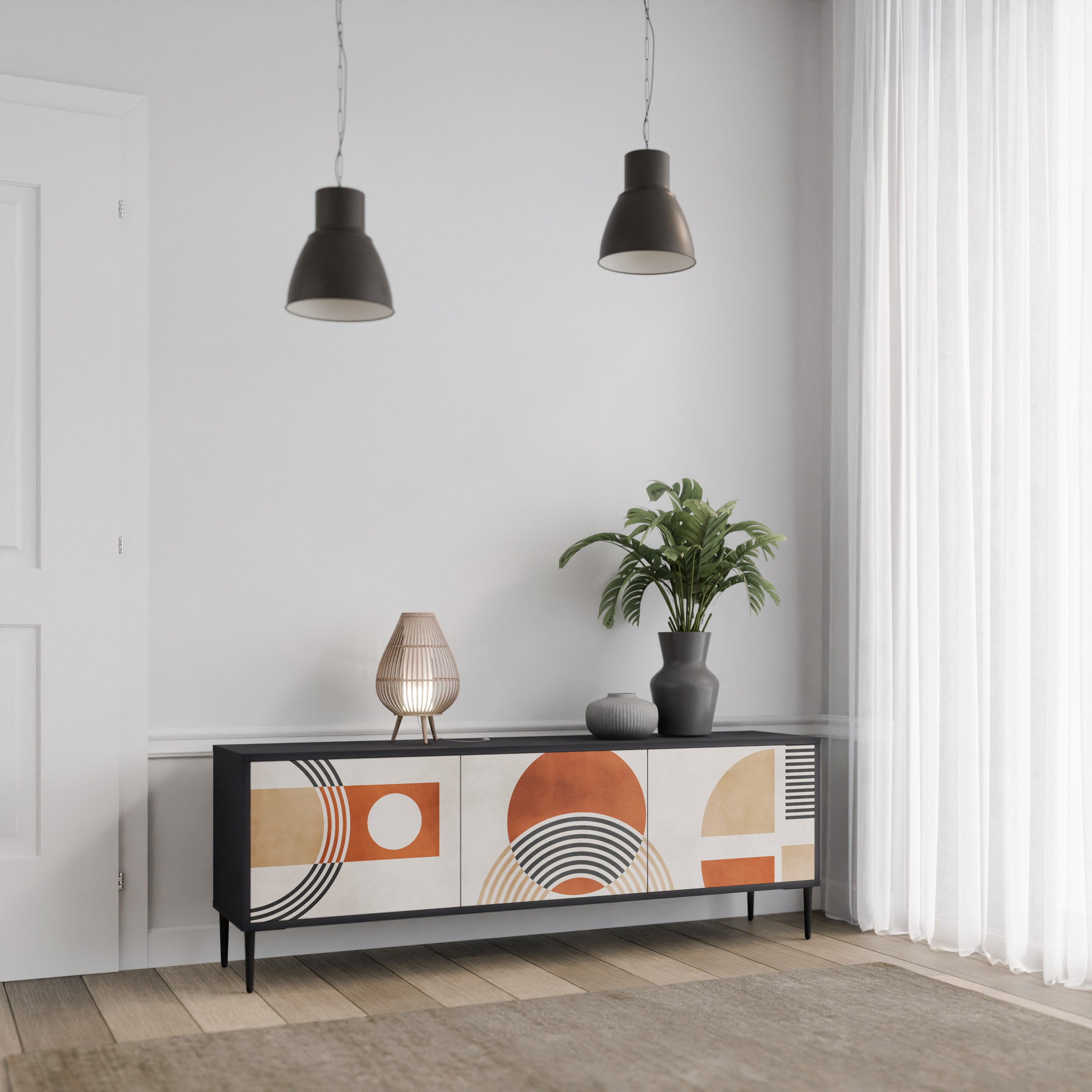 Mueble de TV de 3 puertas SPACE AROUND con acabado negro