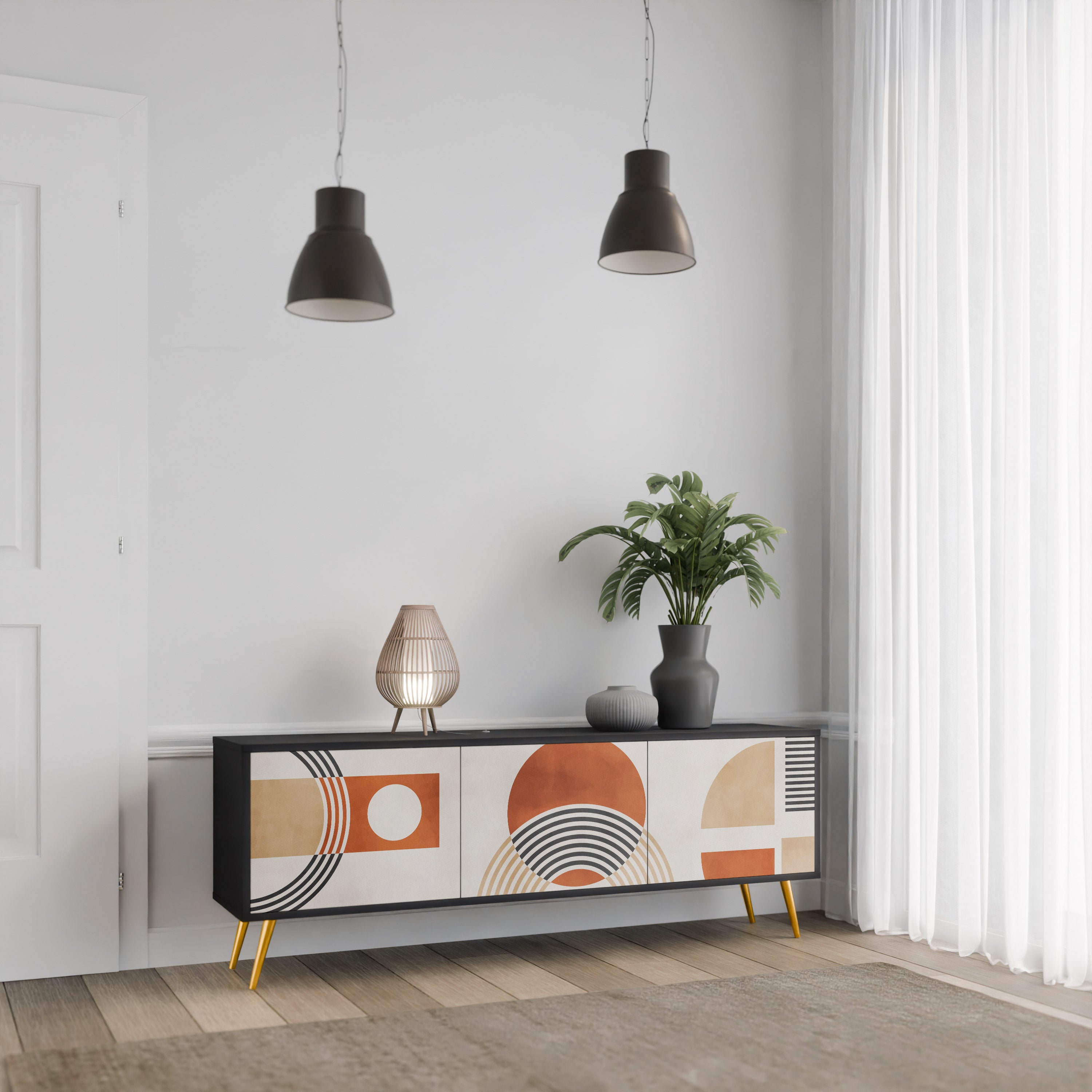 Mueble de TV de 3 puertas SPACE AROUND con acabado negro