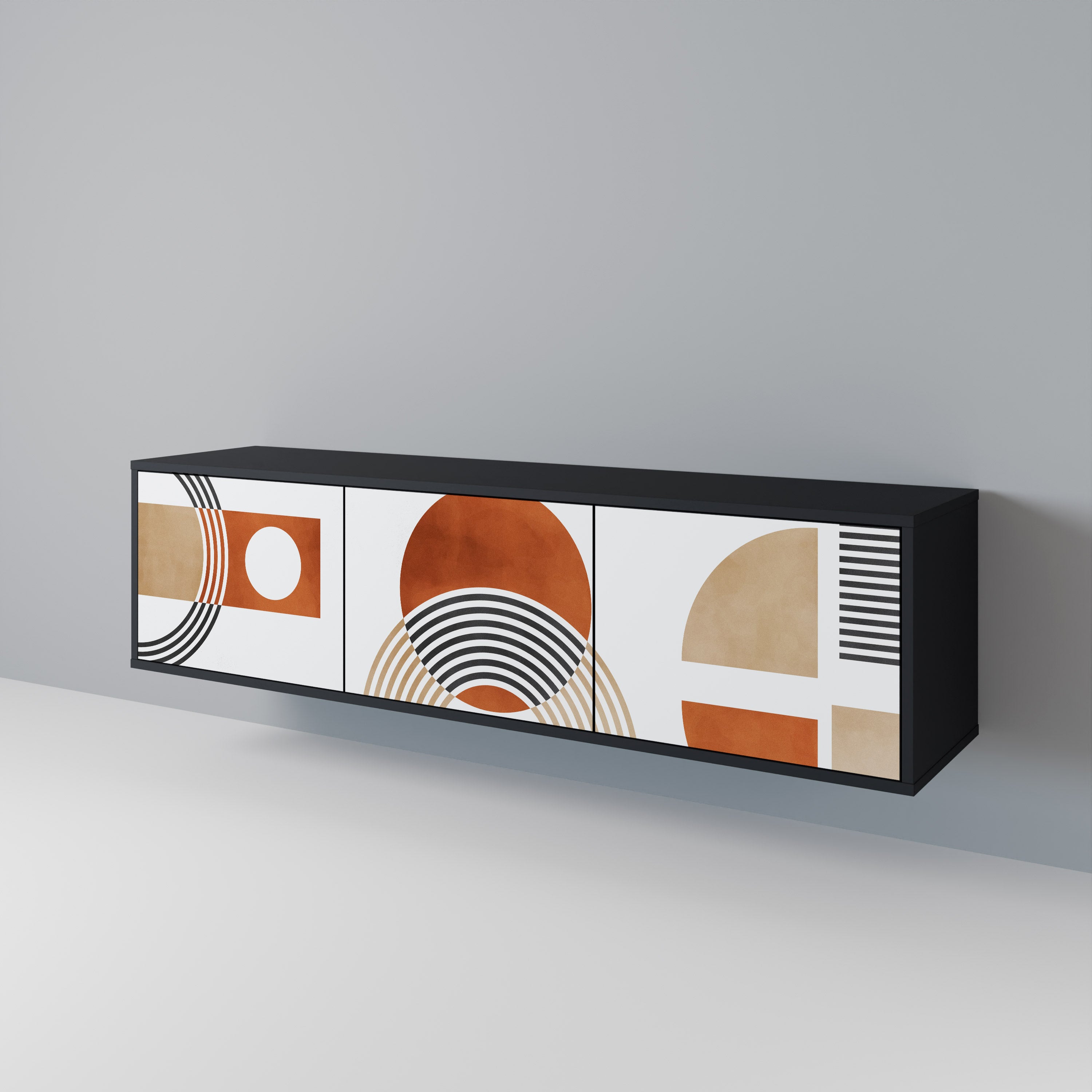 Mueble de TV de 3 puertas CIRCLE RHYTM con acabado negro