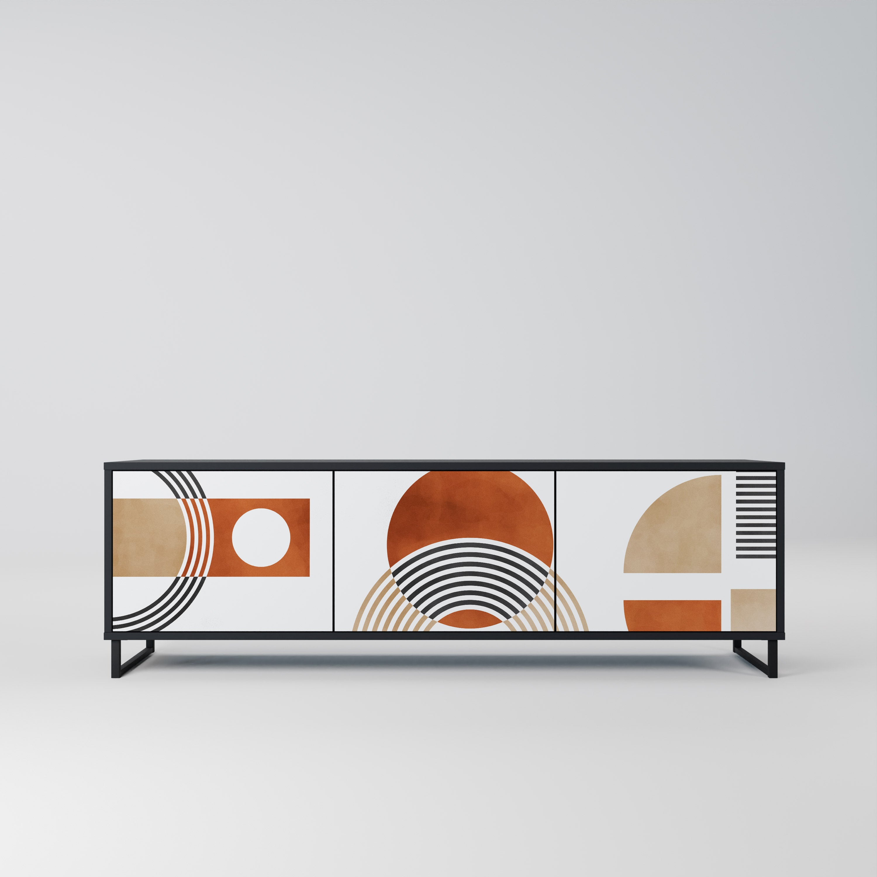 Mueble de TV de 3 puertas CIRCLE RHYTM con acabado negro