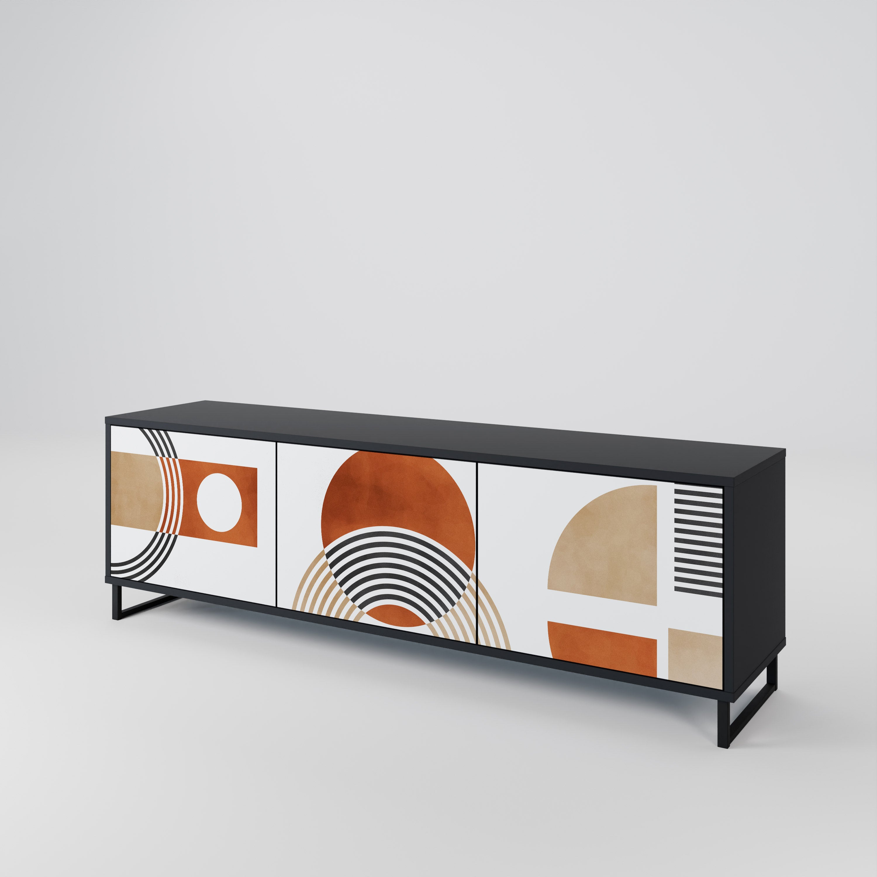 Mueble de TV de 3 puertas CIRCLE RHYTM con acabado negro