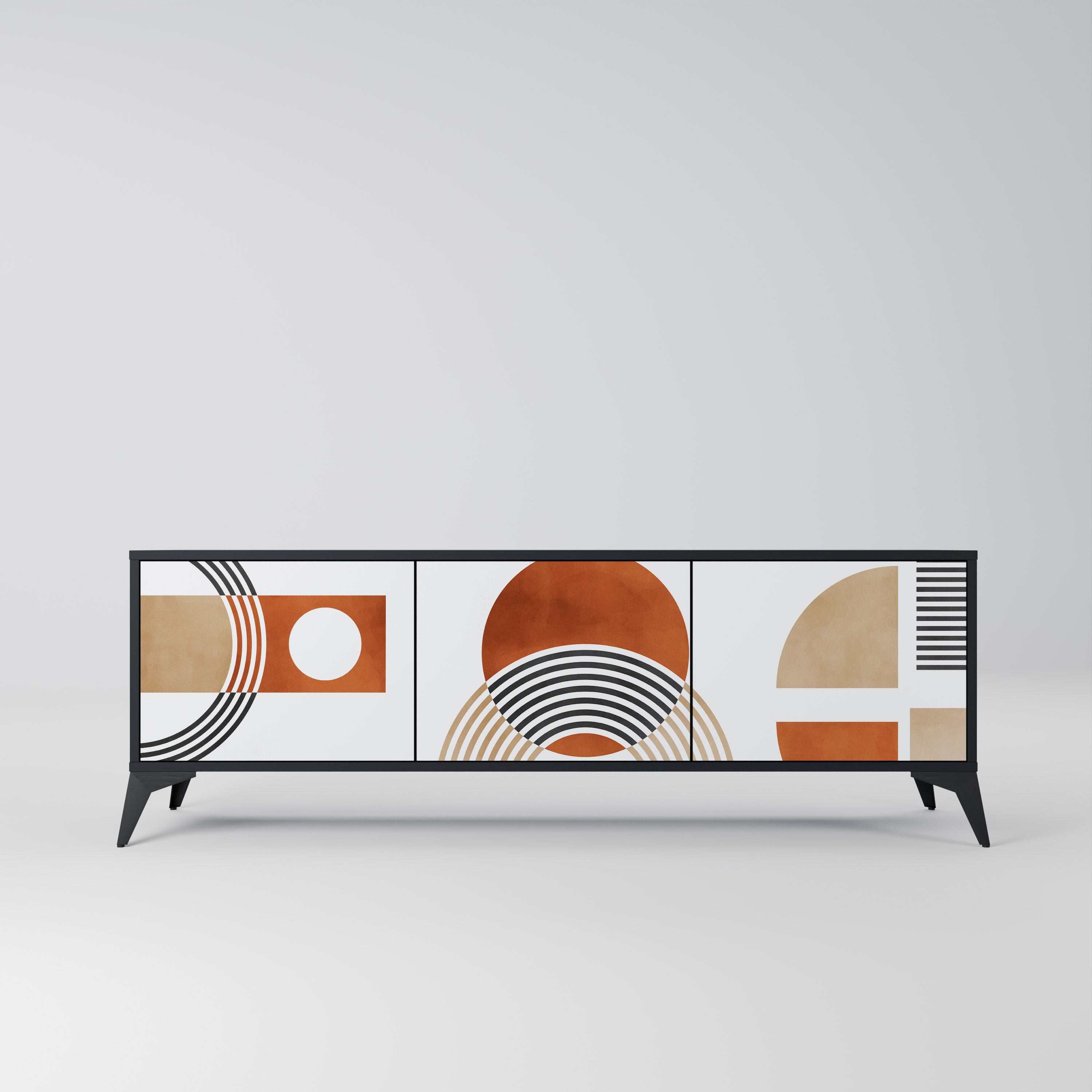 Mueble de TV de 3 puertas CIRCLE RHYTM con acabado negro