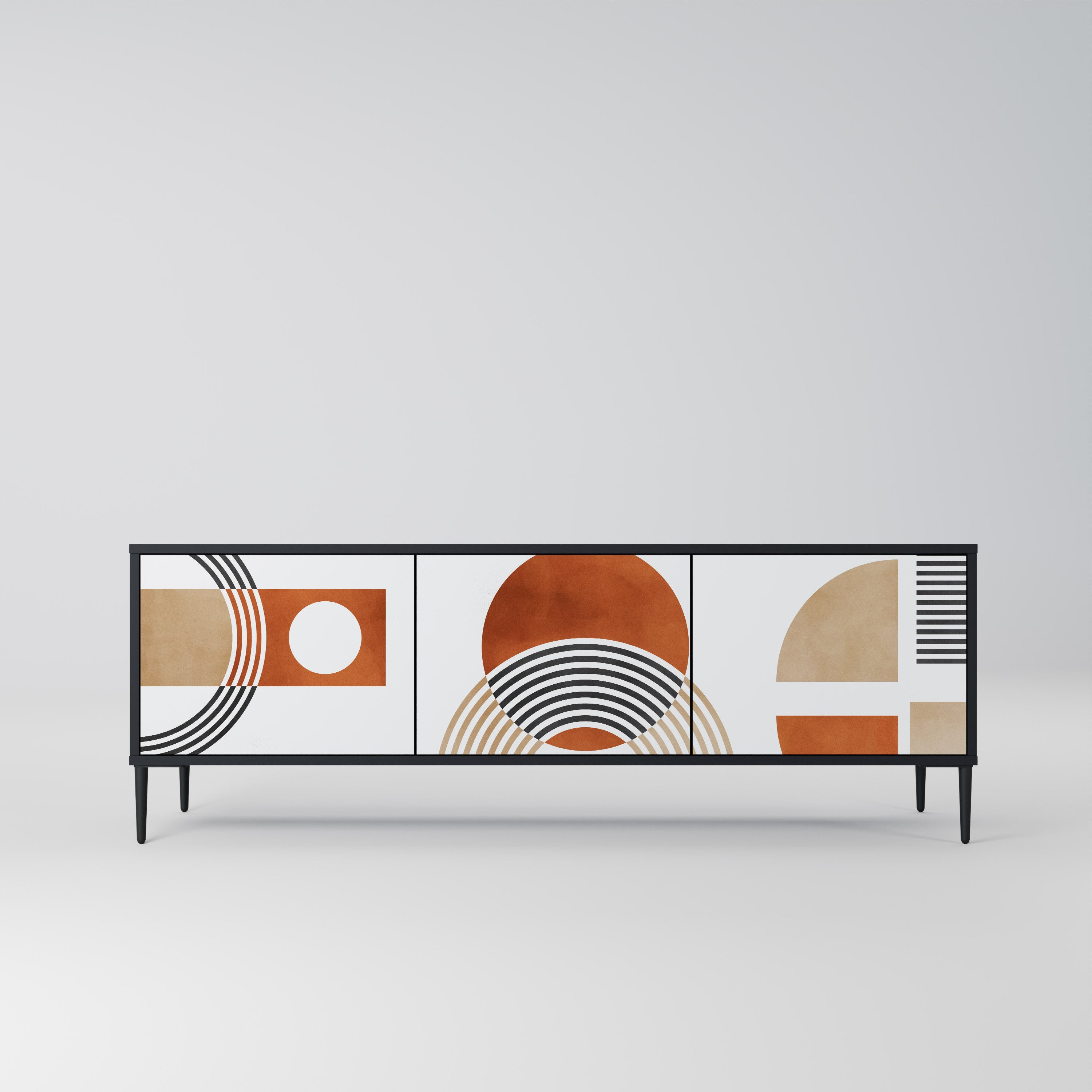 Mueble de TV de 3 puertas CIRCLE RHYTM con acabado negro