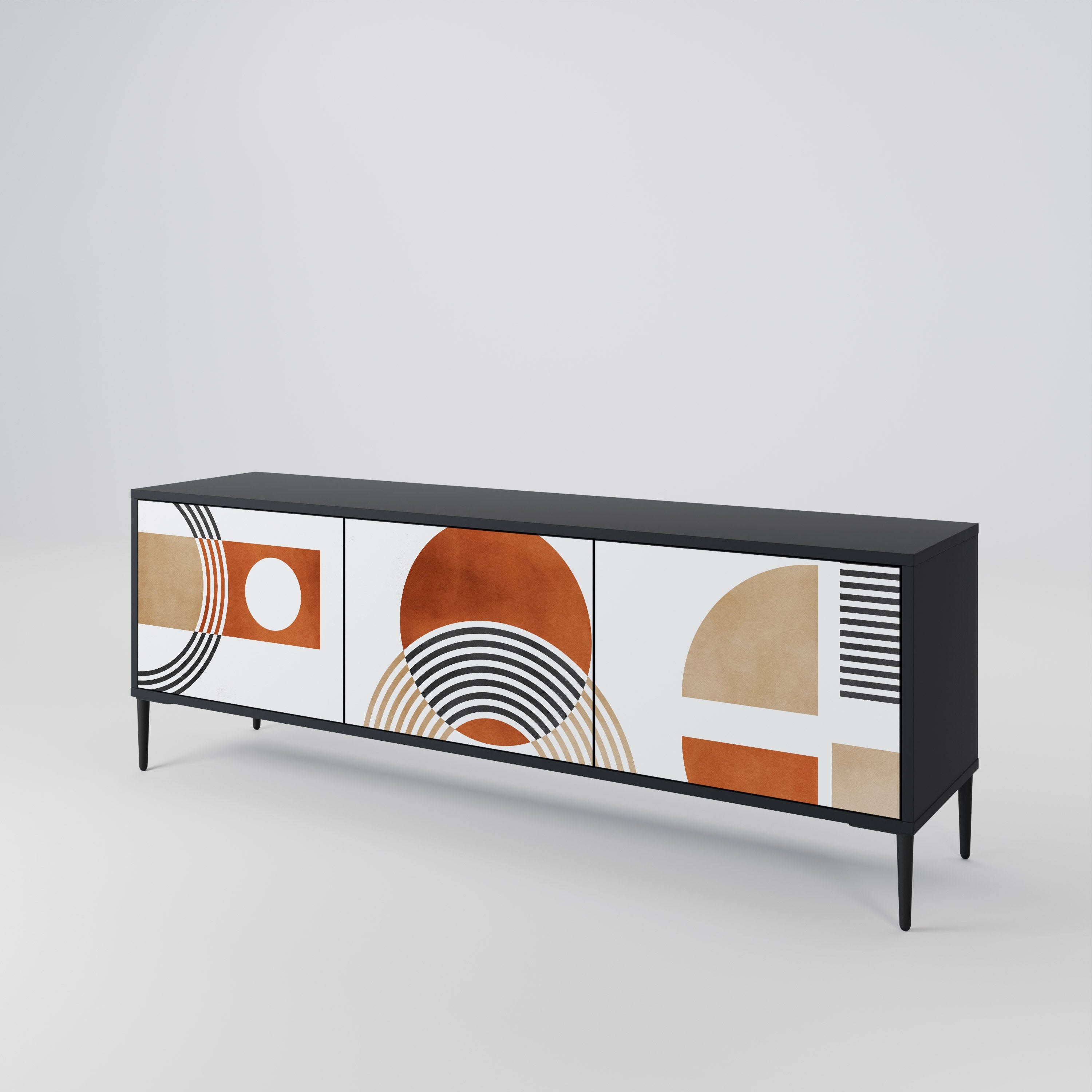 Mueble de TV de 3 puertas CIRCLE RHYTM con acabado negro