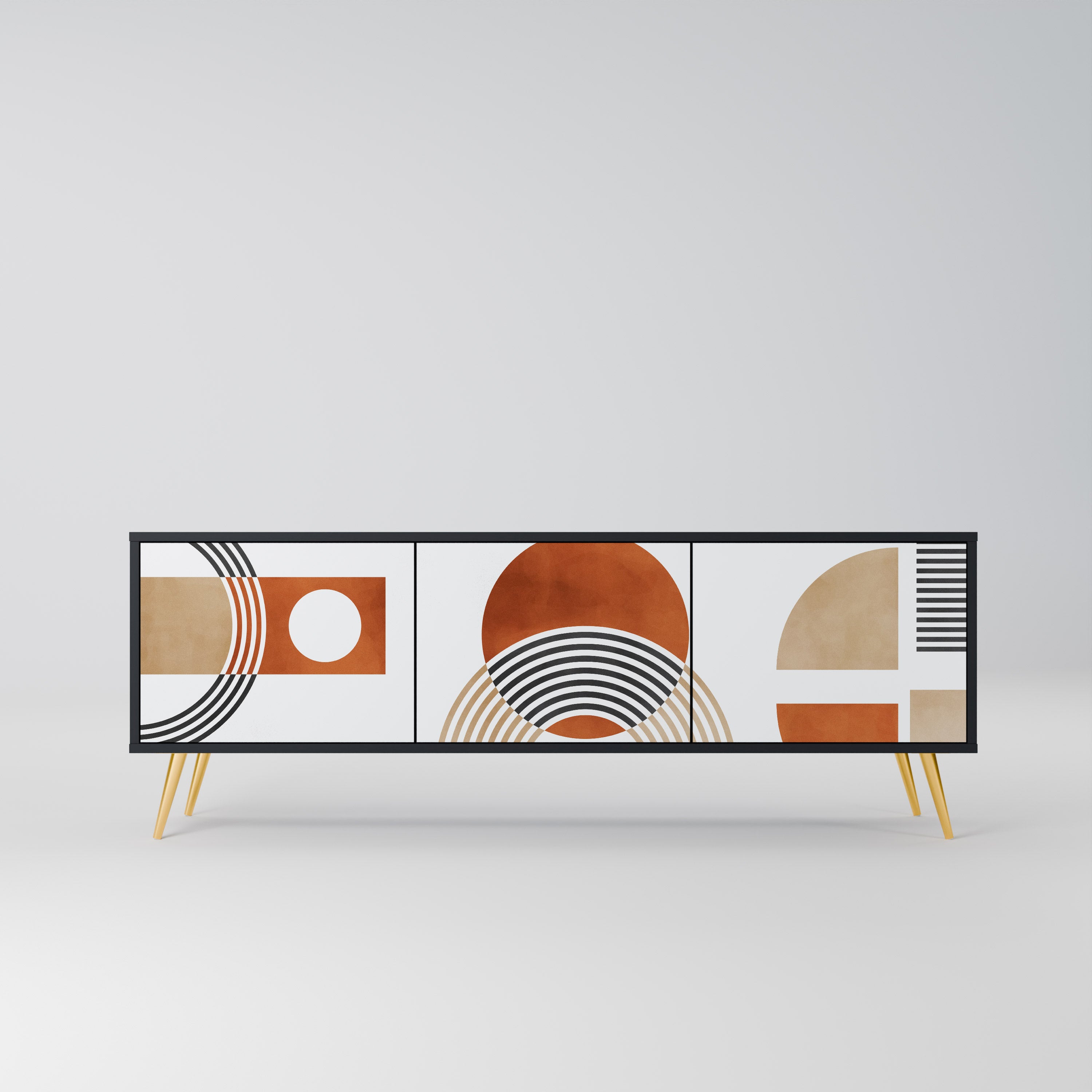Mueble de TV de 3 puertas CIRCLE RHYTM con acabado negro