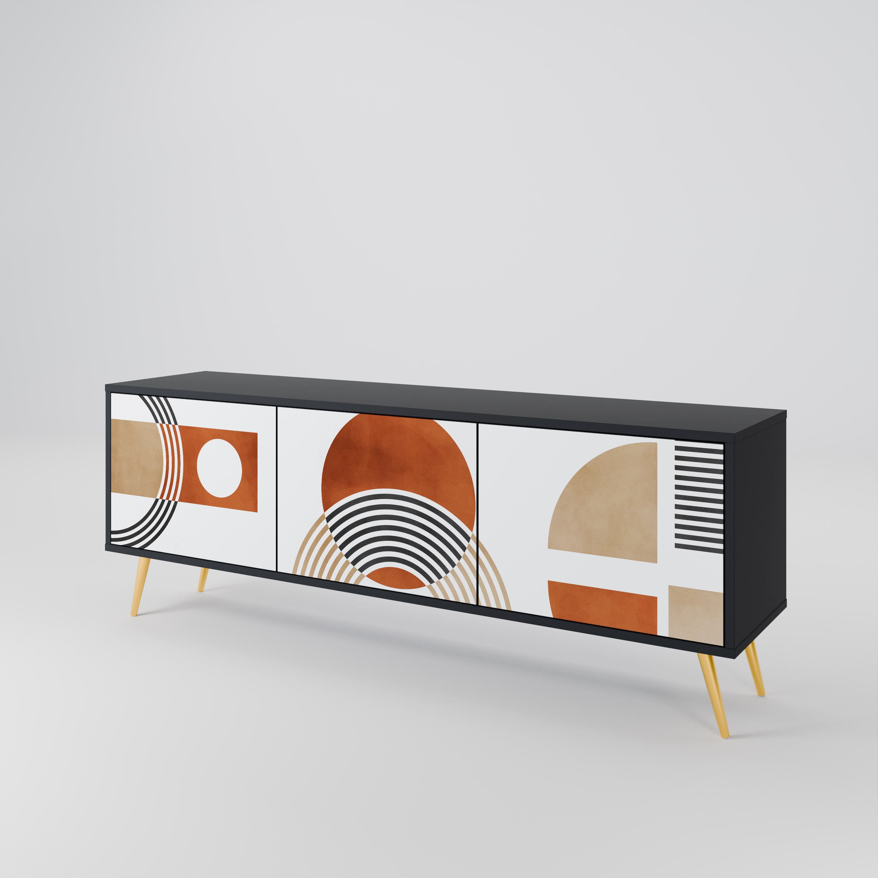 Mueble de TV de 3 puertas CIRCLE RHYTM con acabado negro