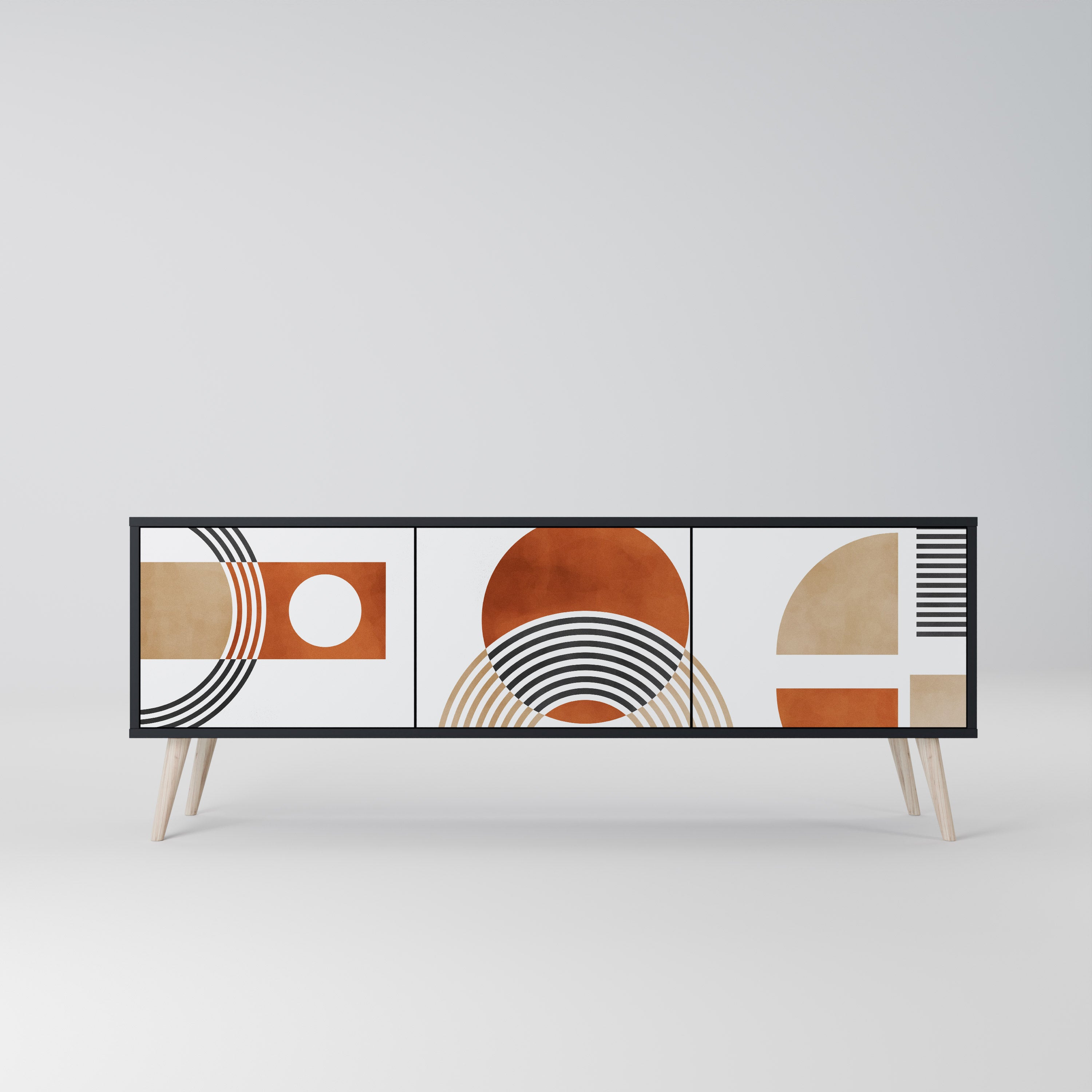 Mueble de TV de 3 puertas CIRCLE RHYTM con acabado negro