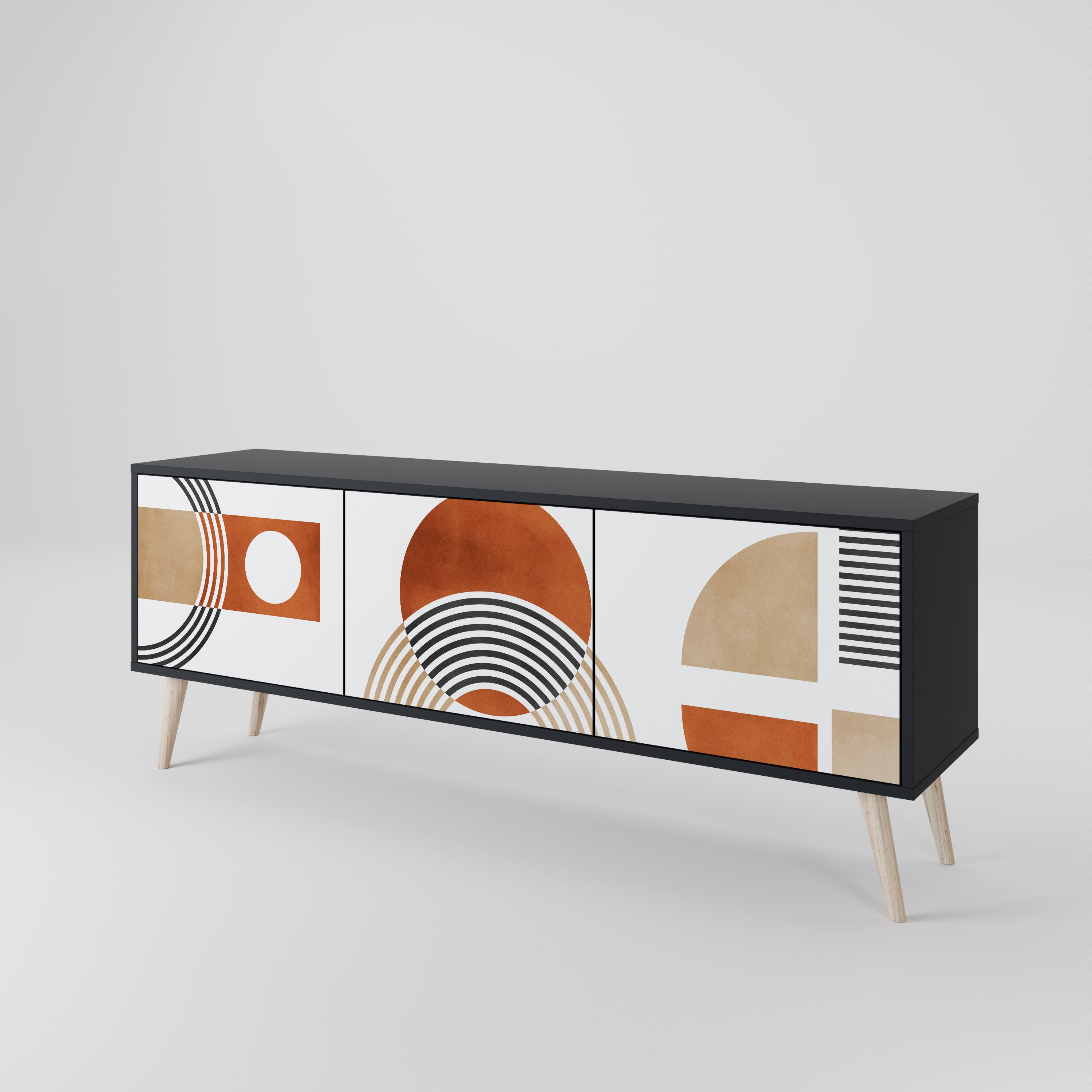 Mueble de TV de 3 puertas CIRCLE RHYTM con acabado negro