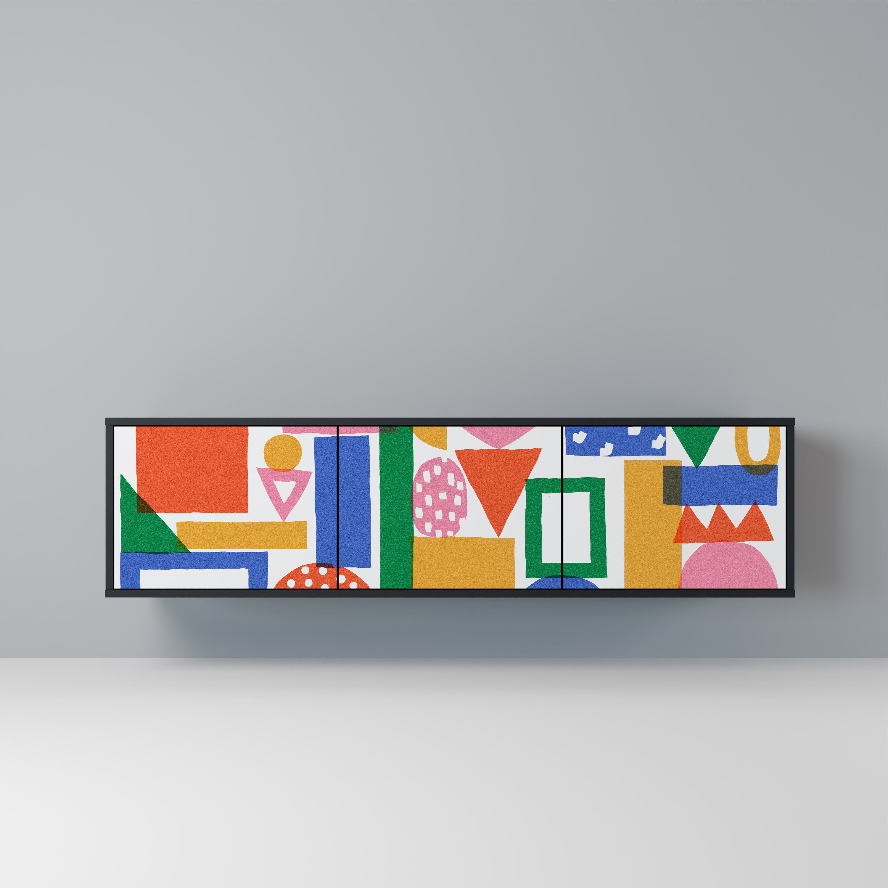 Mueble de TV de 3 puertas GEOMETRIC GLIMMER con acabado negro