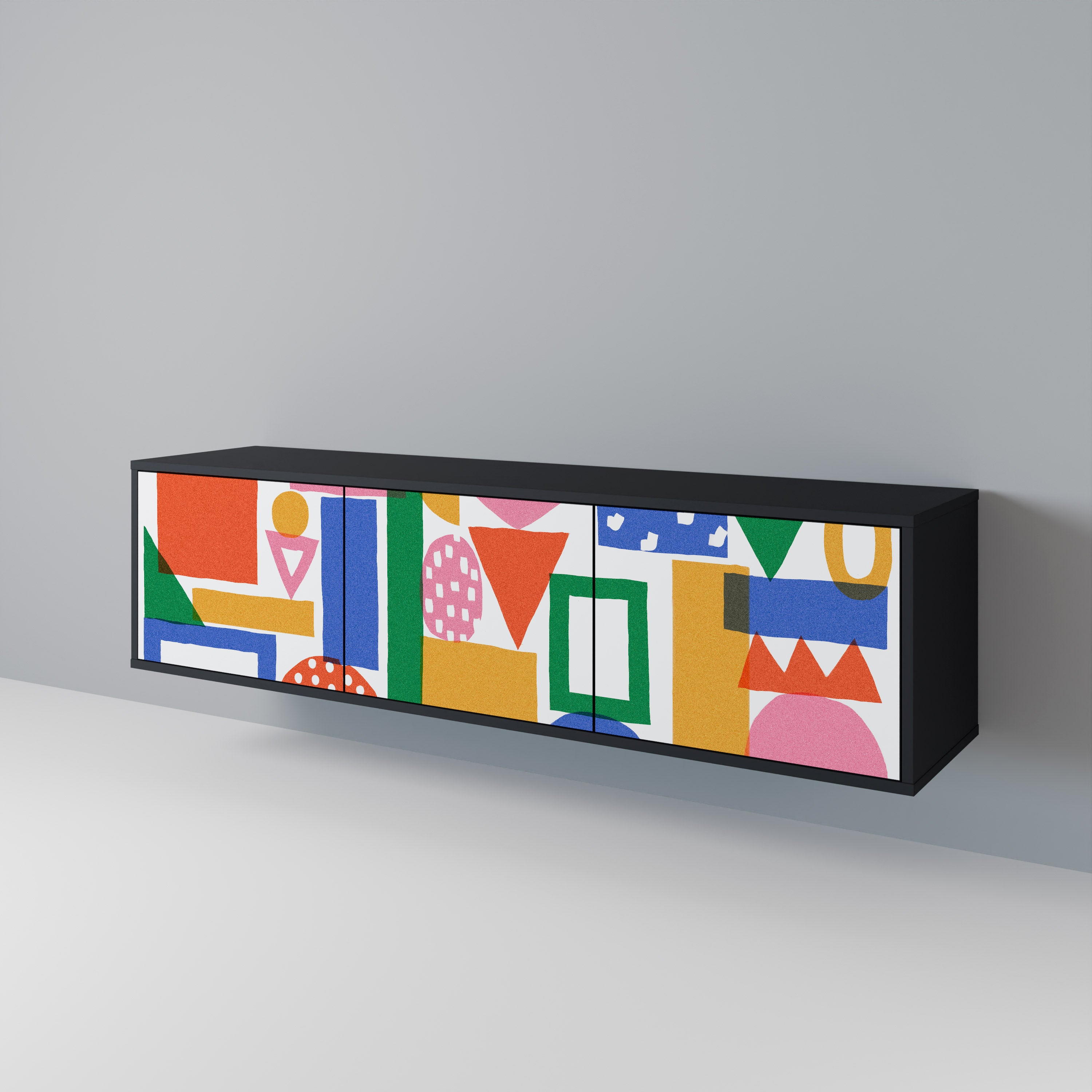 Mueble de TV de 3 puertas GEOMETRIC GLIMMER con acabado negro