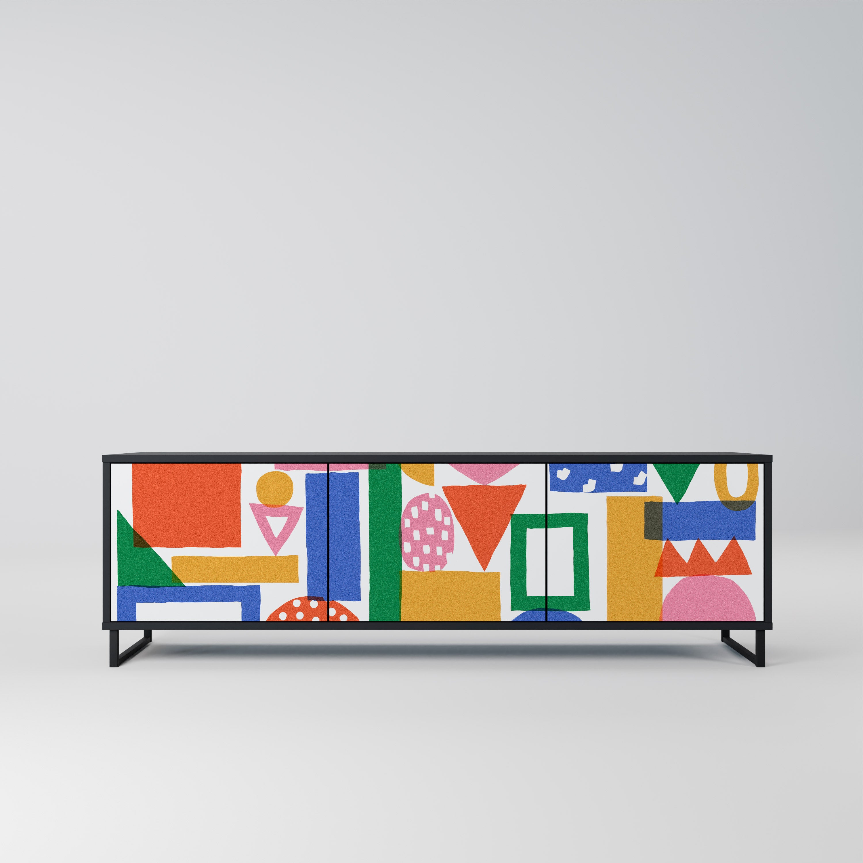 Mueble de TV de 3 puertas GEOMETRIC GLIMMER con acabado negro