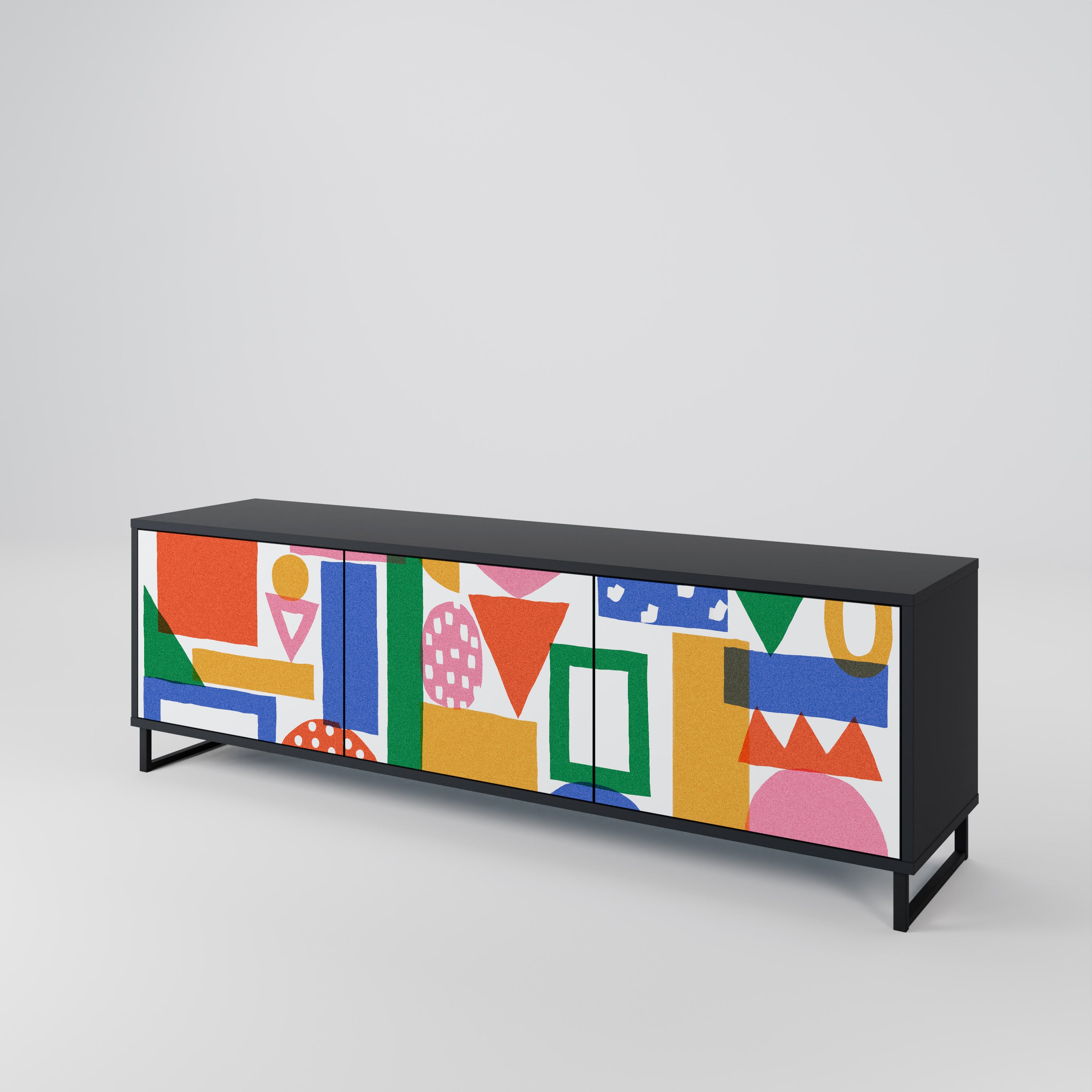 Mueble de TV de 3 puertas GEOMETRIC GLIMMER con acabado negro