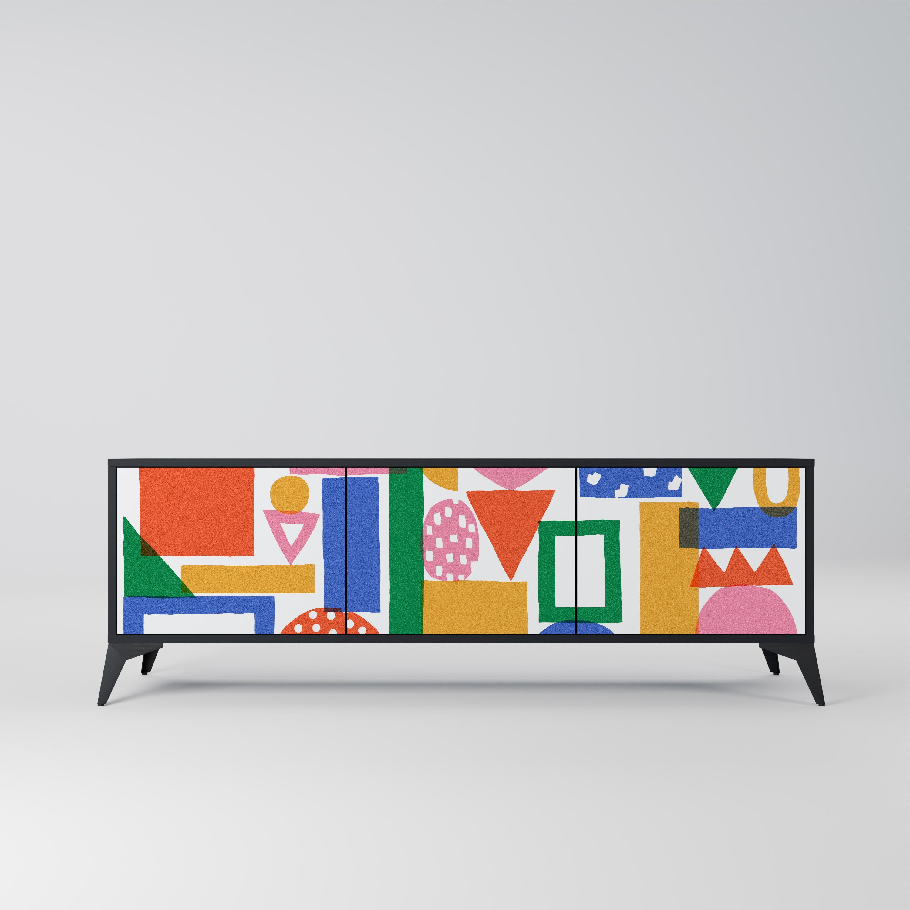 Mueble de TV de 3 puertas GEOMETRIC GLIMMER con acabado negro