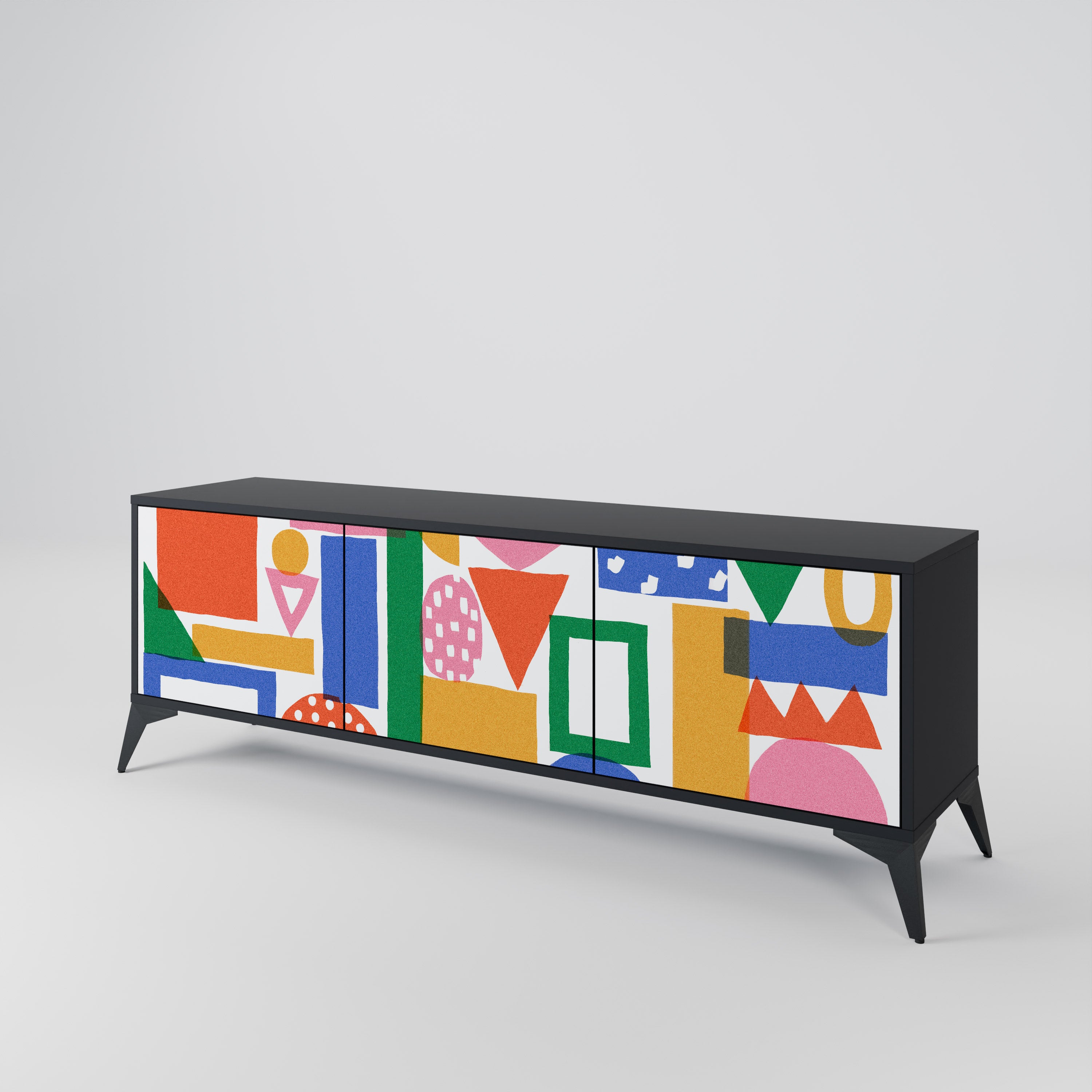Mueble de TV de 3 puertas GEOMETRIC GLIMMER con acabado negro