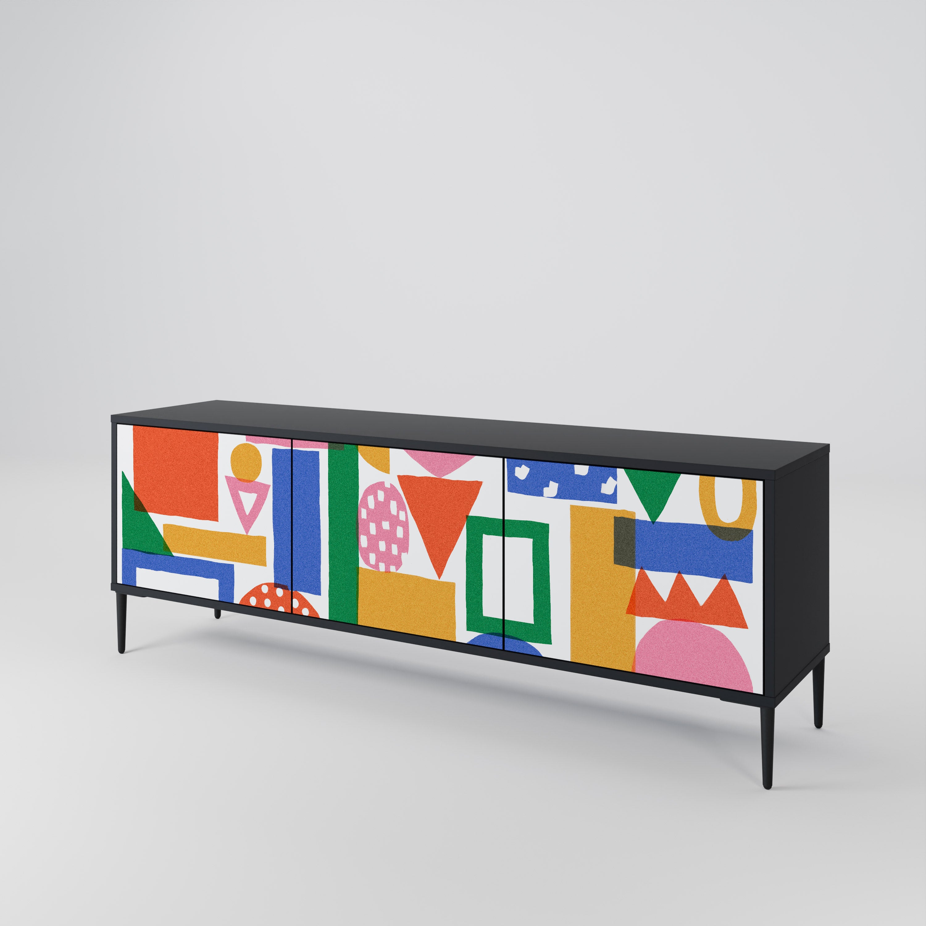 Mueble de TV de 3 puertas GEOMETRIC GLIMMER con acabado negro