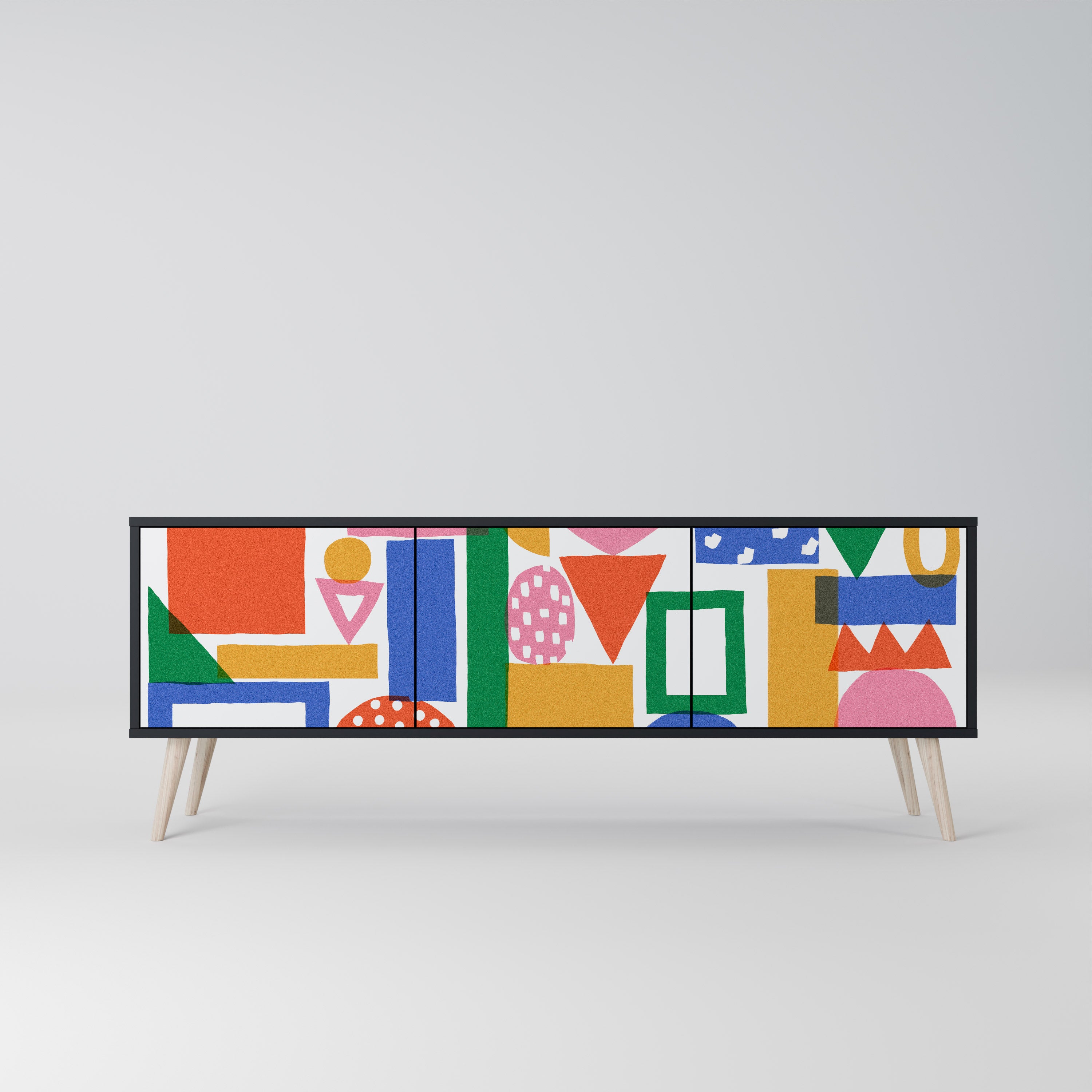 Mueble de TV de 3 puertas GEOMETRIC GLIMMER con acabado negro