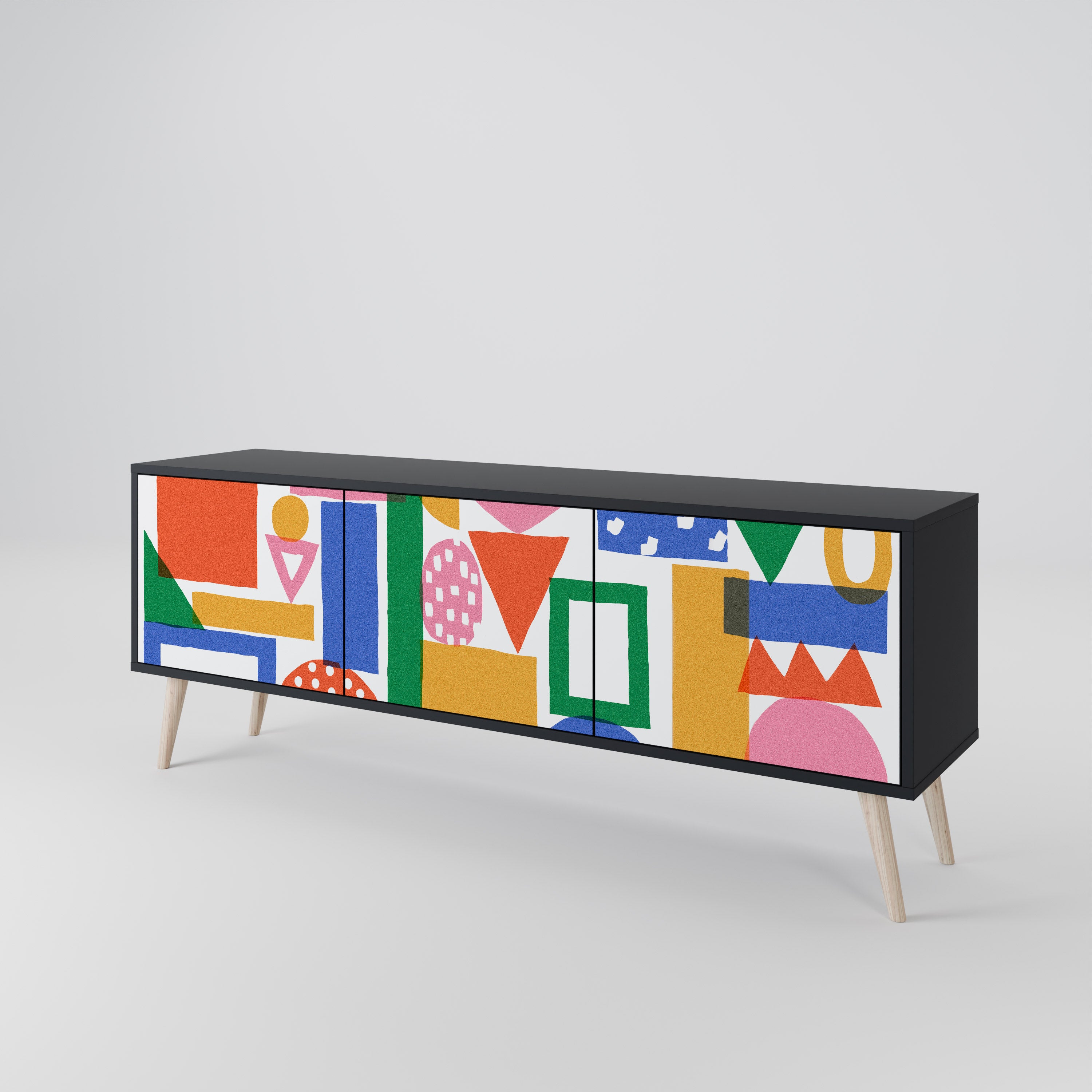 Mueble de TV de 3 puertas GEOMETRIC GLIMMER con acabado negro