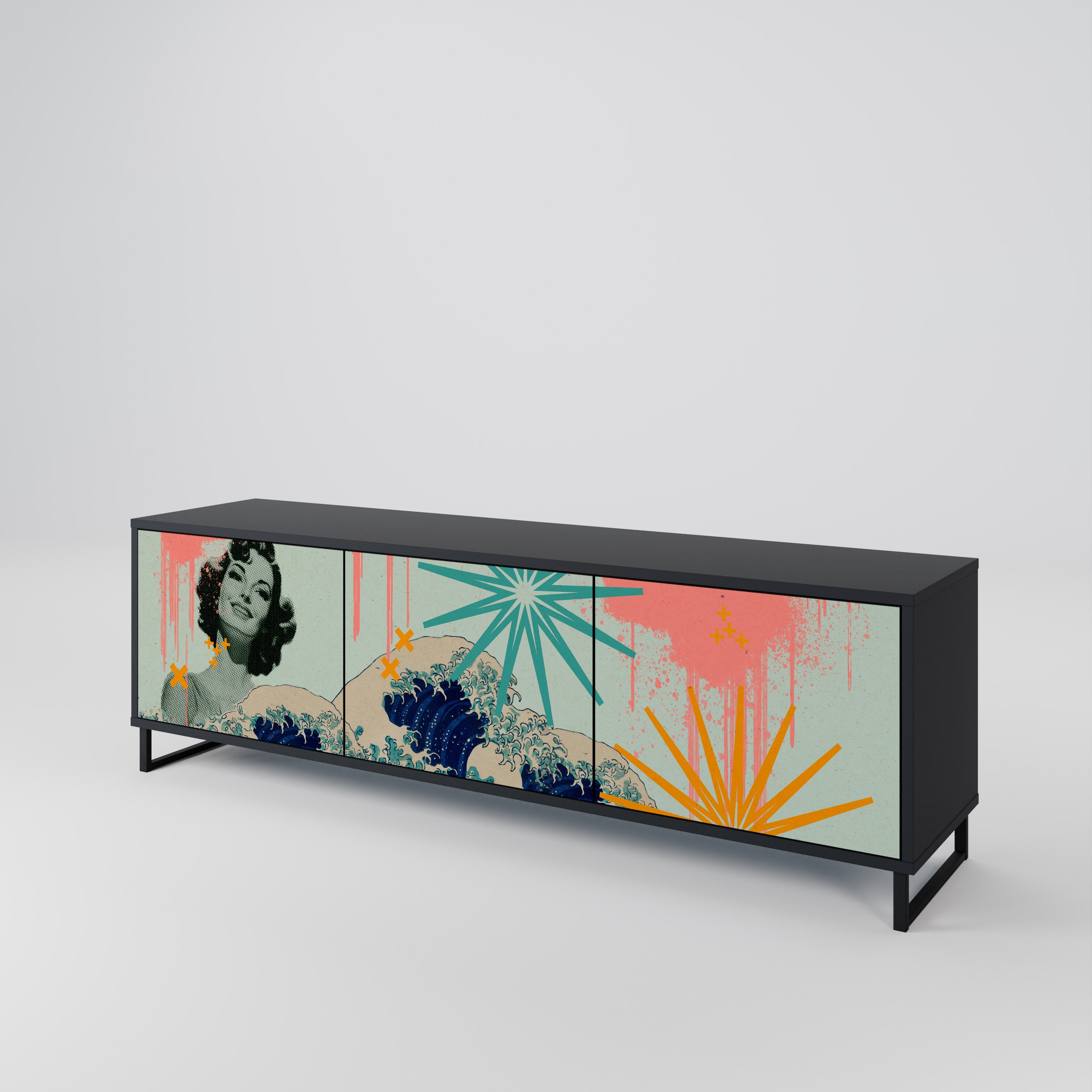 Mueble de TV de 3 puertas KANAGAWA BEAUTY con acabado negro