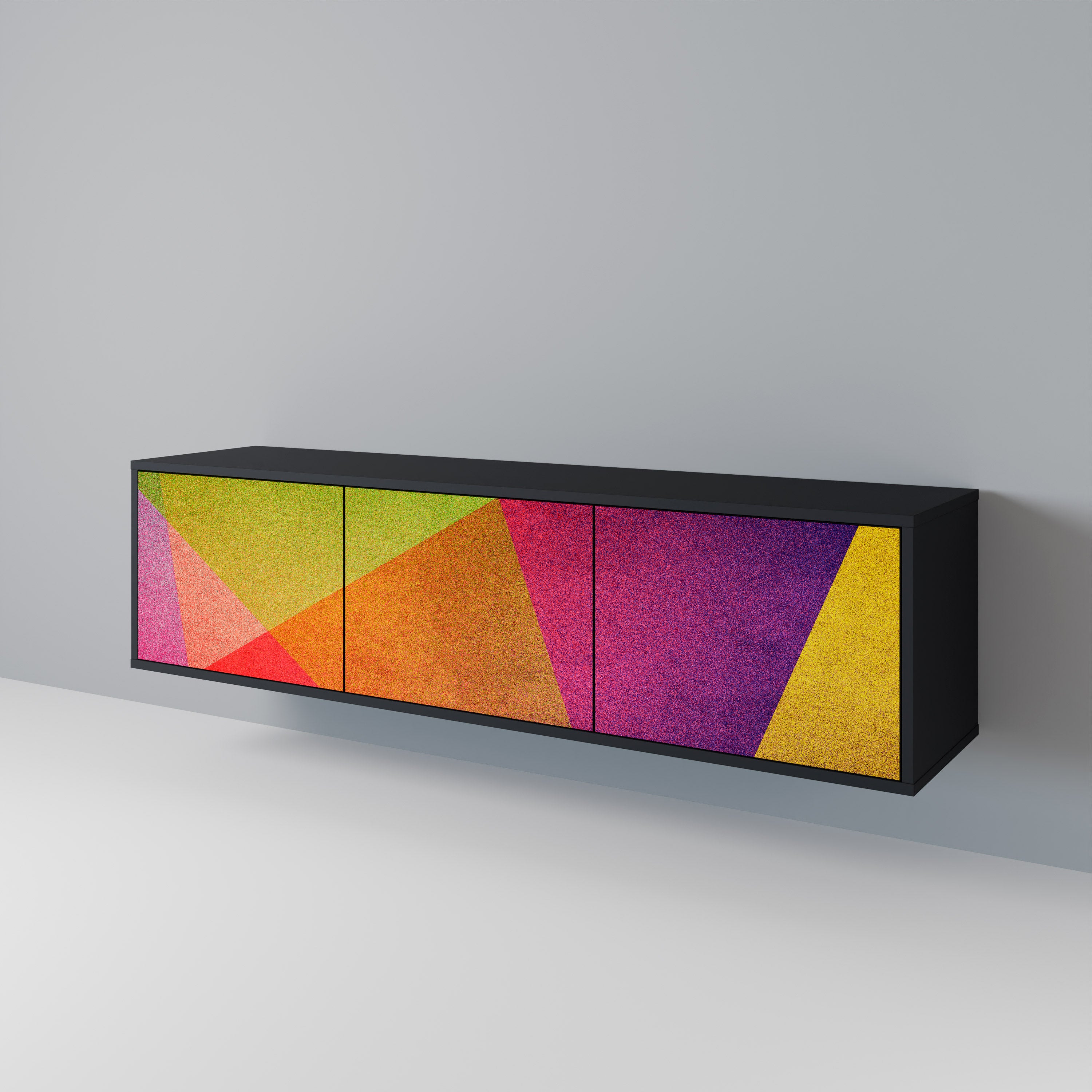 Mueble de TV de 3 puertas VIVID GEOMETRY con acabado negro