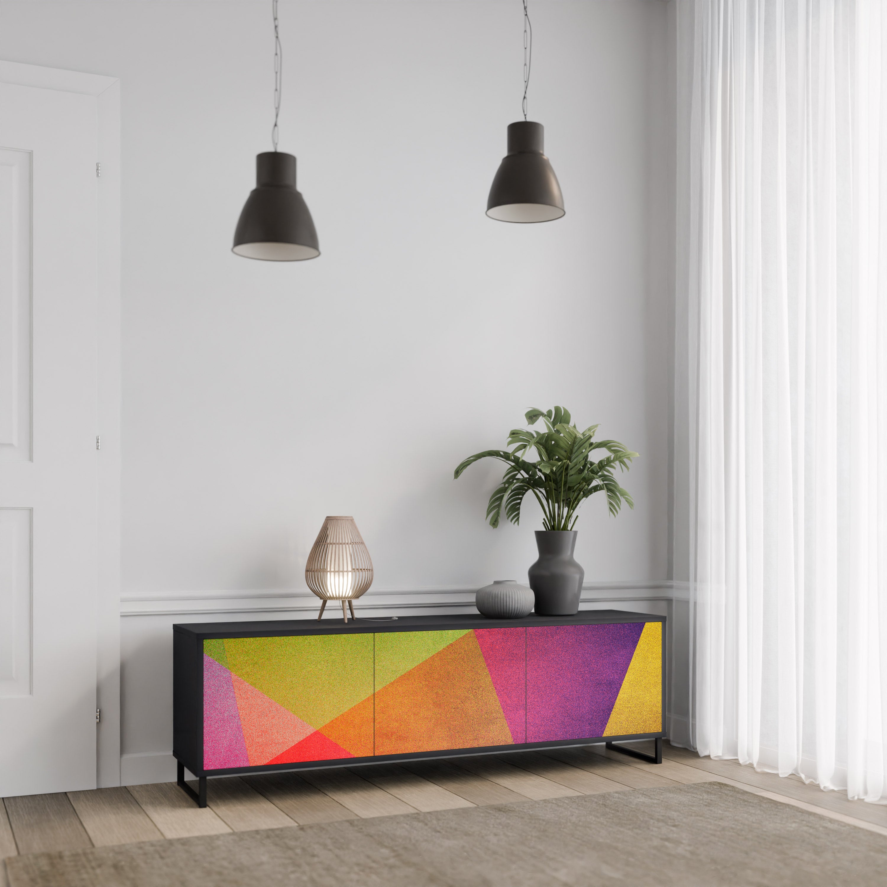 Mueble de TV de 3 puertas VIVID GEOMETRY con acabado negro