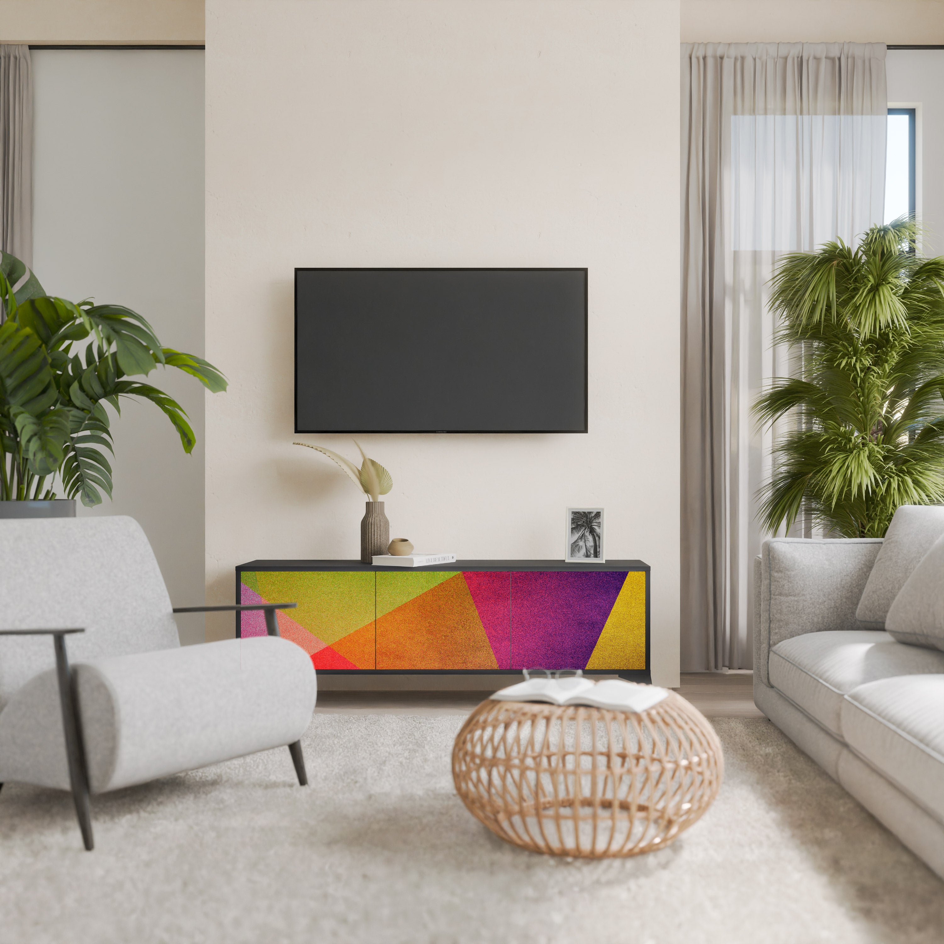 Mueble de TV de 3 puertas VIVID GEOMETRY con acabado negro