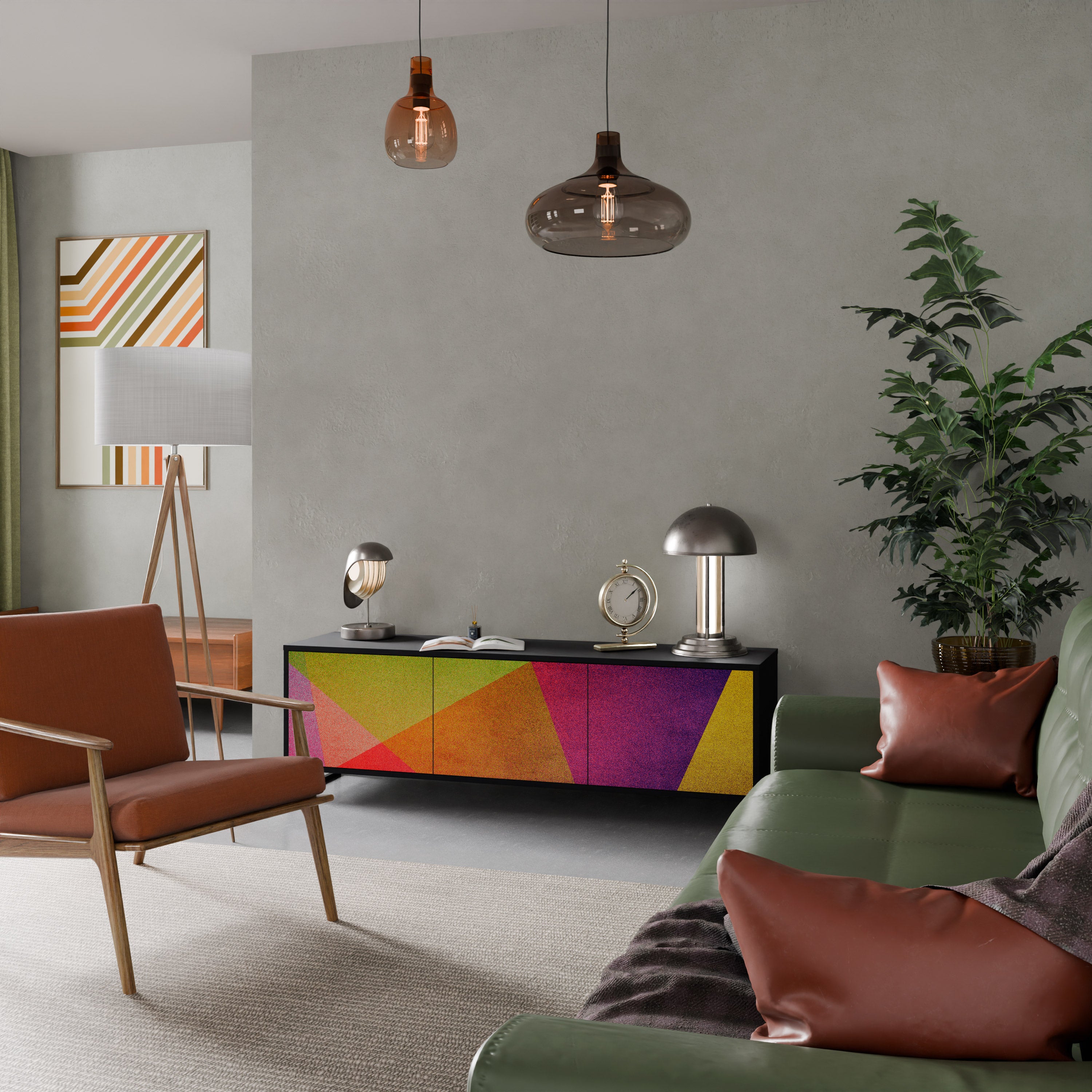 Mueble de TV de 3 puertas VIVID GEOMETRY con acabado negro