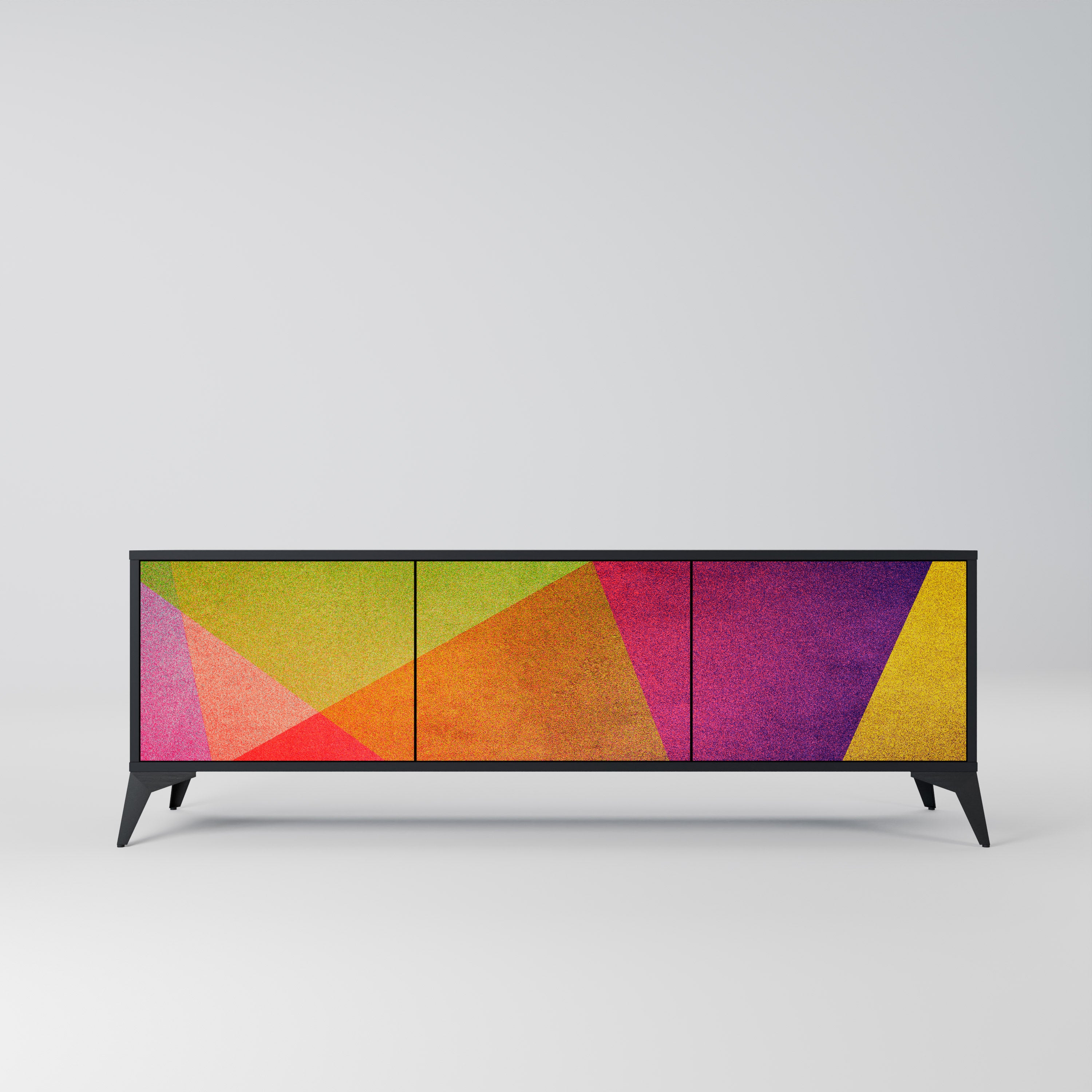 Mueble de TV de 3 puertas VIVID GEOMETRY con acabado negro